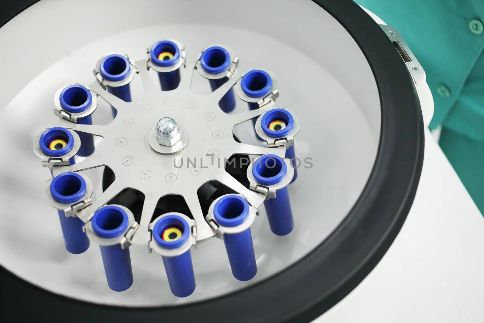 Laboratory medical centrifuge for the separation of blood components. High quality photo