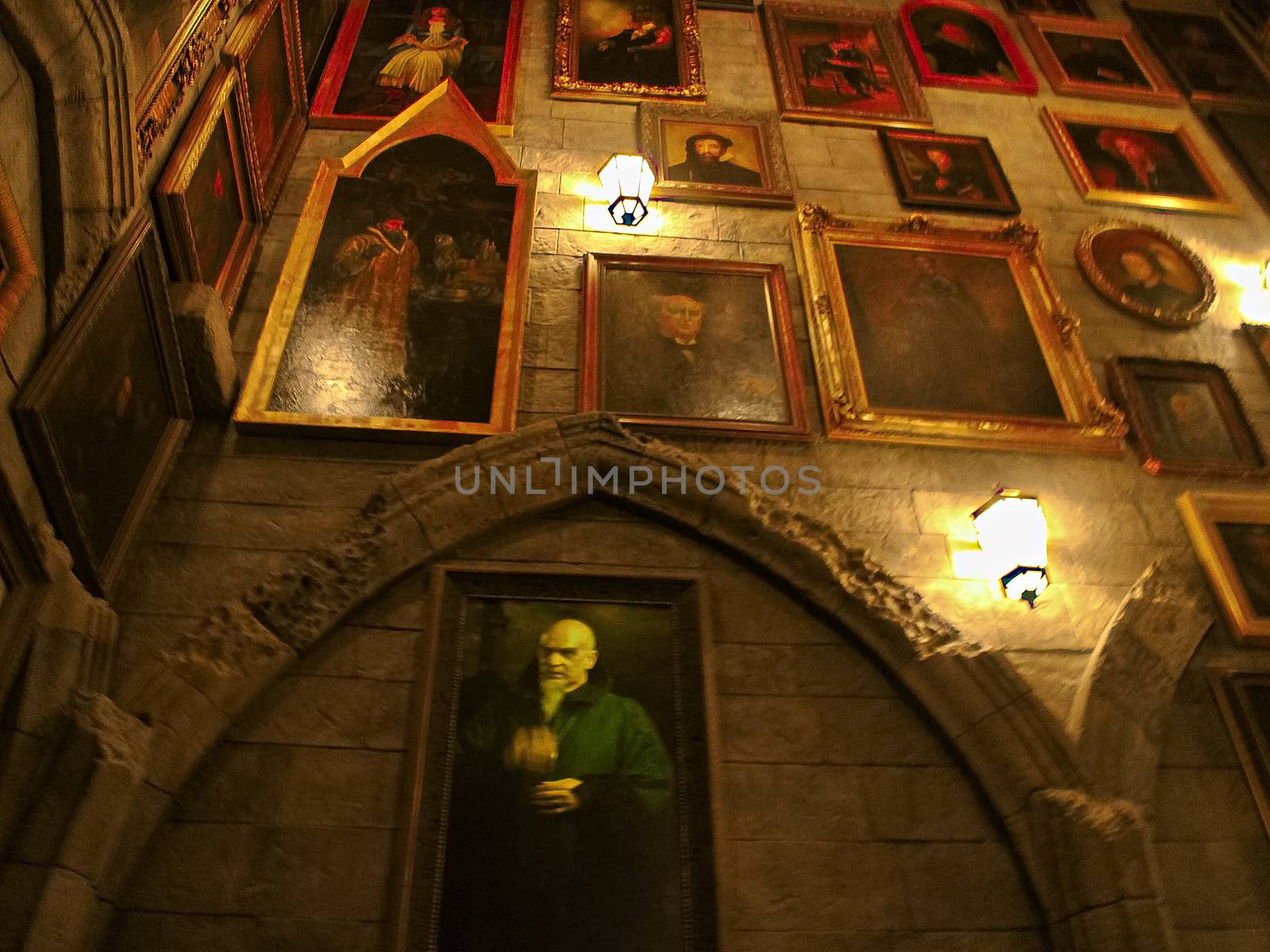 Osaka, Japan - Nov 5, 2016 : Inside the Harry Potter Park Castle 'Hogwarts Castle Tour' at the Wizarding World of Harry Potter in Universal Studios Japan. by USA-TARO