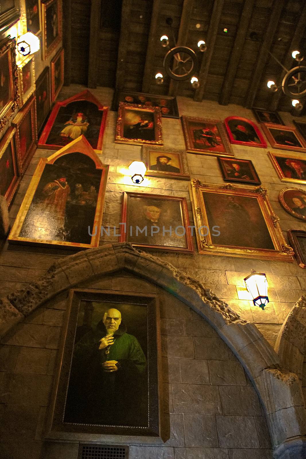 Osaka, Japan - Nov 5, 2016 : Inside the Harry Potter Park Castle 'Hogwarts Castle Tour' at the Wizarding World of Harry Potter in Universal Studios Japan. by USA-TARO