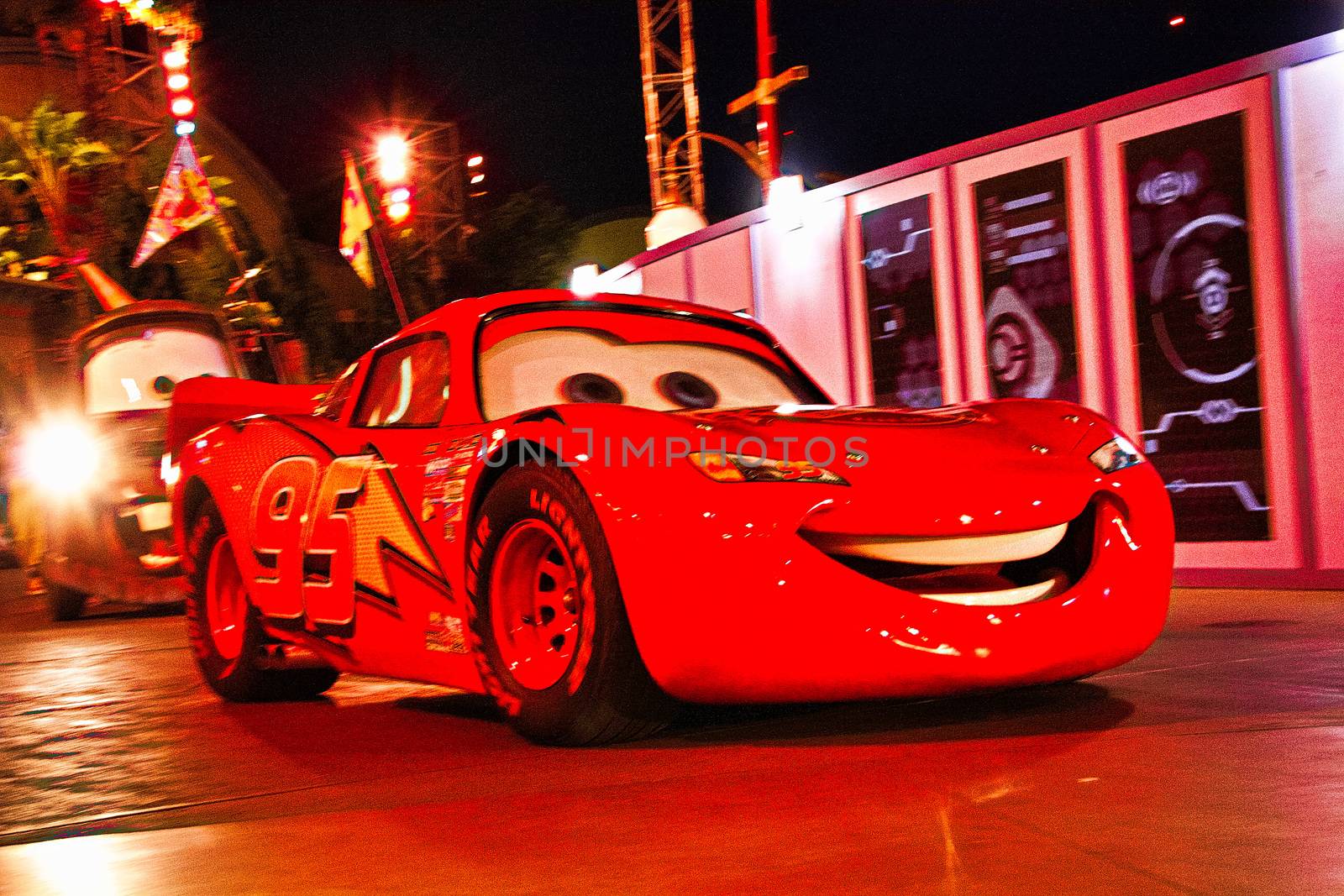 Anaheim, CA/USA - Nov 26, 2010 : Cars Lightning McQueen in the Disney Pixar California Adventure parade at Disneyland in Anaheim.