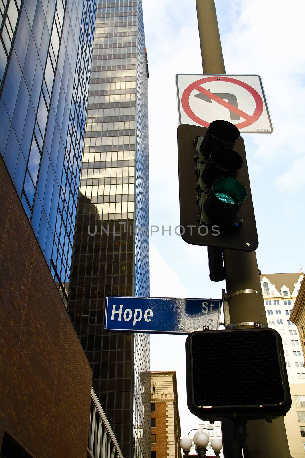 street sign Hope street downtown Los Angeles