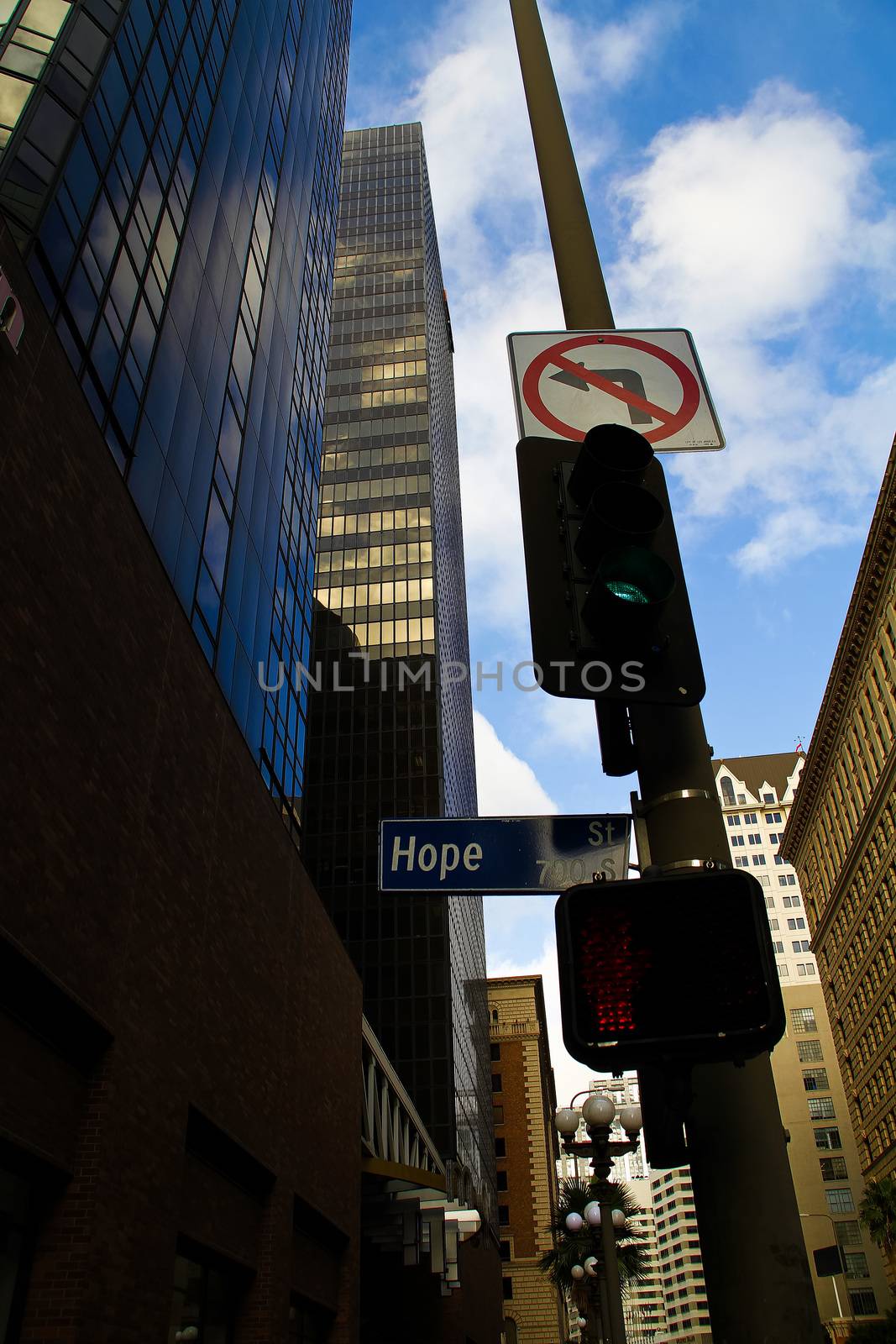 street sign Hope street downtown Los Angeles