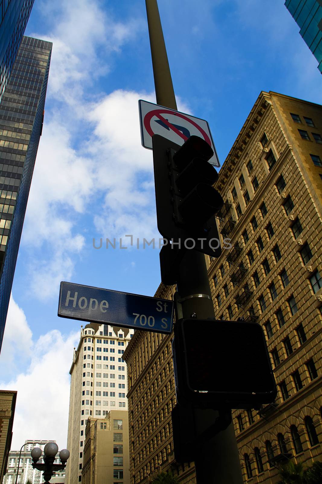 street sign Hope street downtown Los Angeles