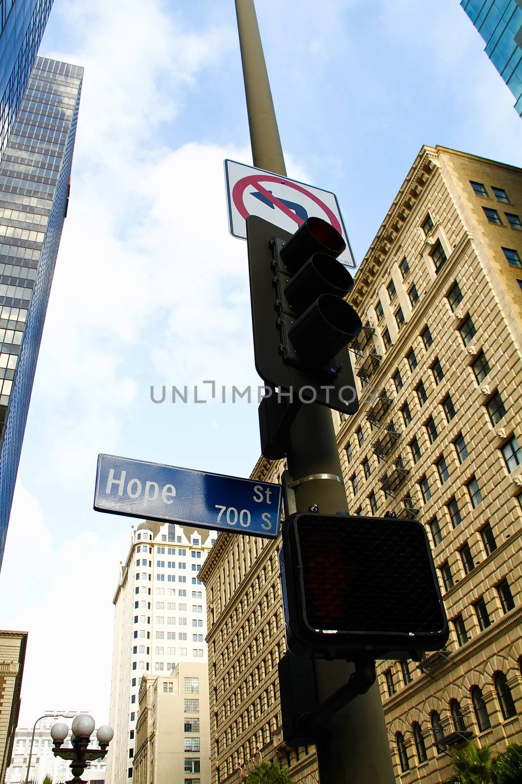 street sign Hope street downtown Los Angeles