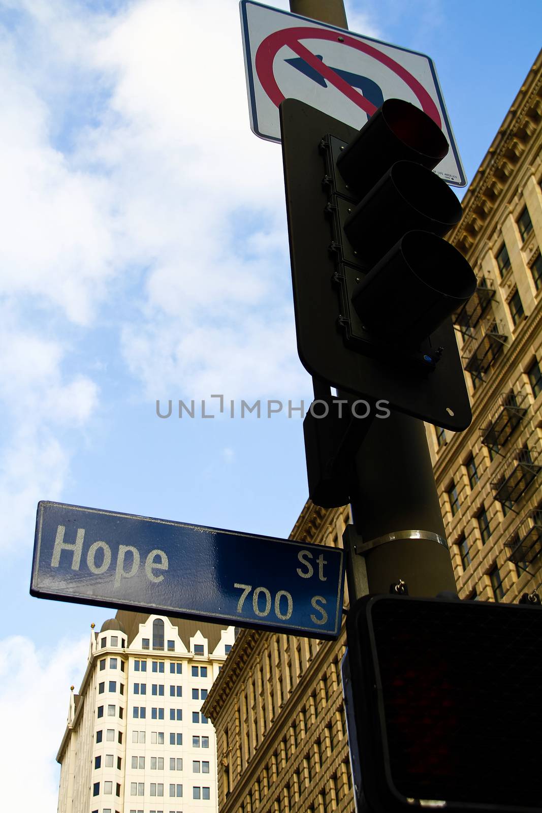 street sign Hope street downtown Los Angeles