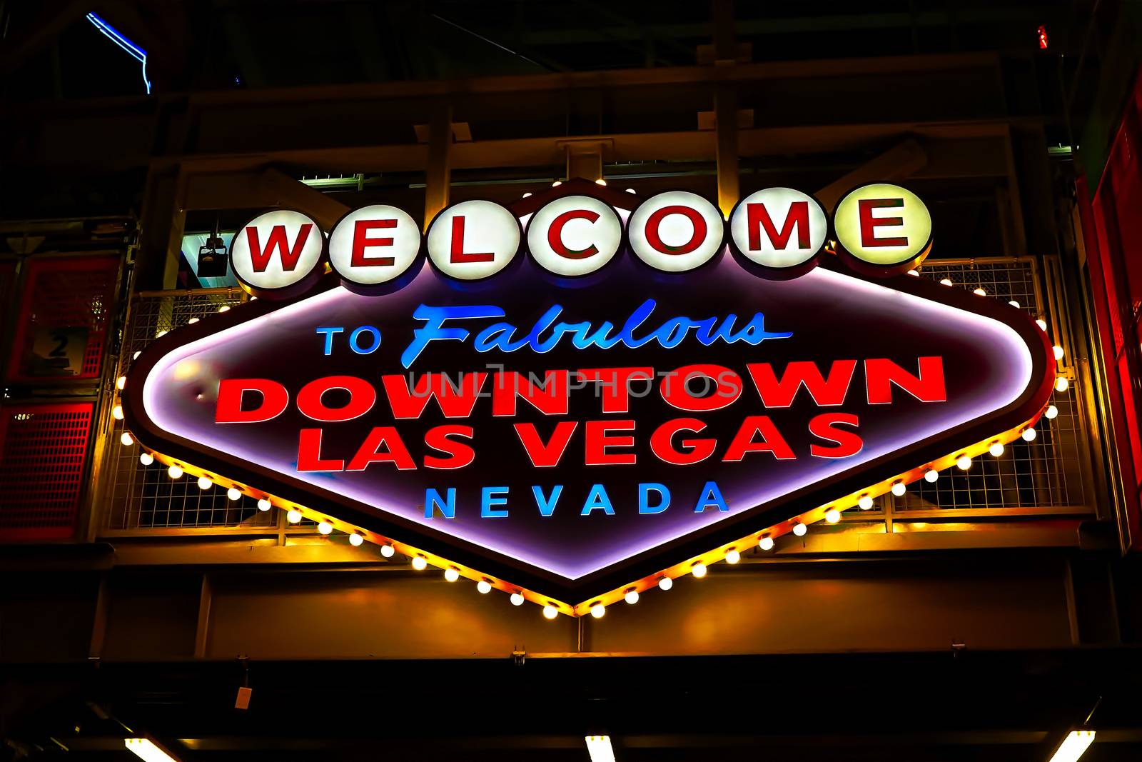 Welcome to Fabulous Downtown Las Vegas sign at Fremont Street in Las Vegas, USA.It is an internationally renowned resort city known primarily for gambling by USA-TARO