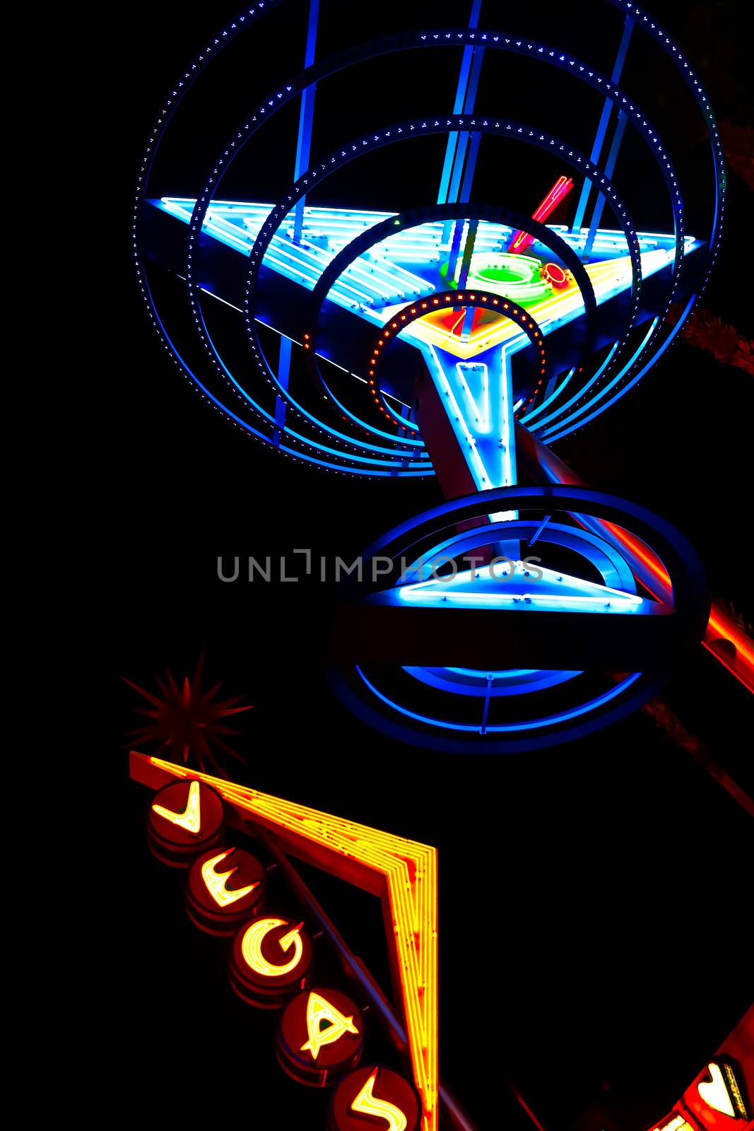Las Vegas,NV/USA - Oct 09,2016 : "Oscar's Neon Martini Glass"  and Vegas giant neon sign on display above the street near Fremont Street Experience in Las Vegas.The Fremont Street Experience is a pedestrian mall and attraction in downtown Las Vegas.