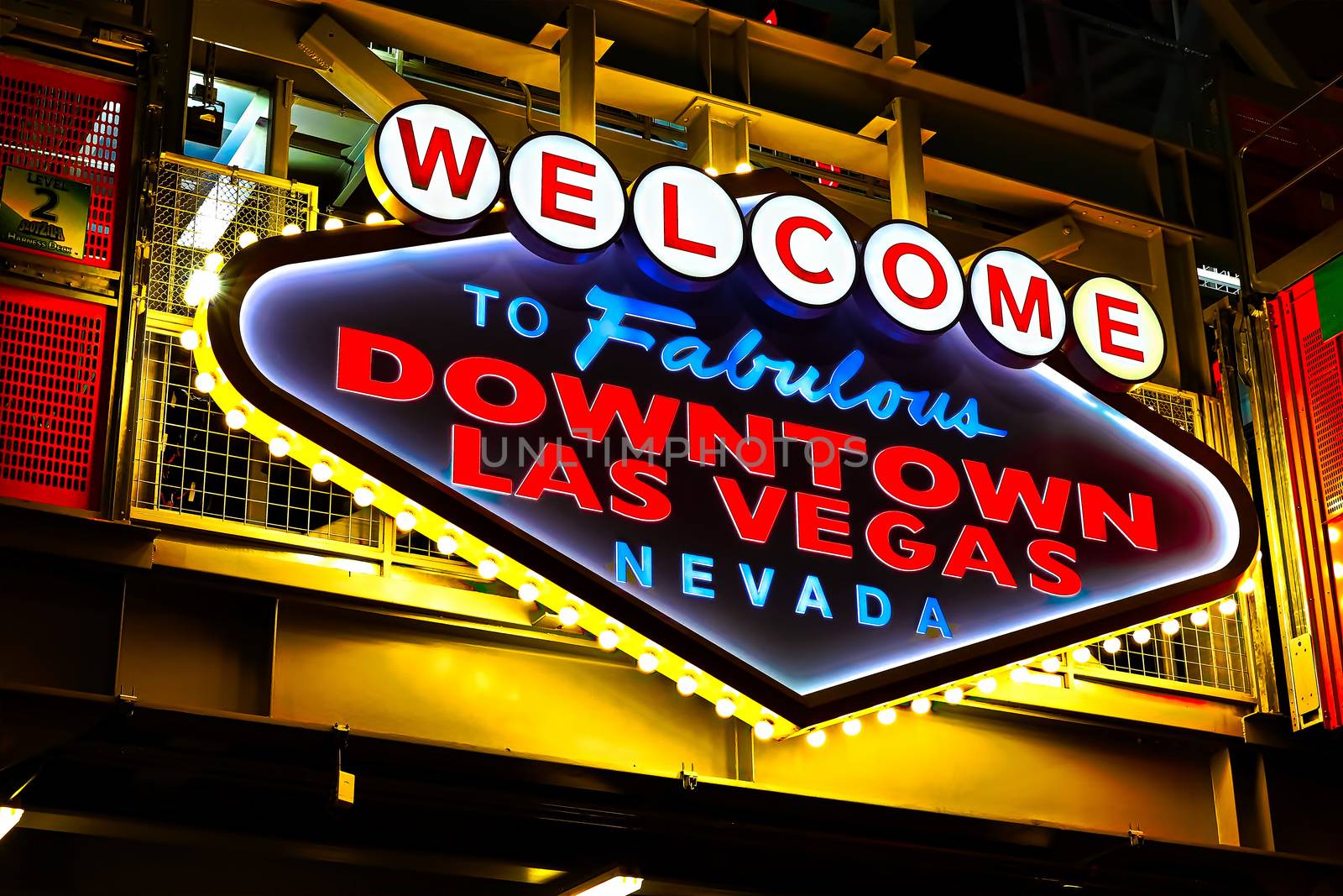 Welcome to Fabulous Downtown Las Vegas sign at Fremont Street in Las Vegas, USA.It is an internationally renowned resort city known primarily for gambling by USA-TARO