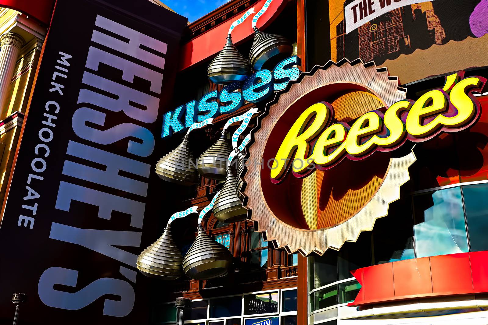 Las Vegas, NV/USA - Oct 09, 2016 : Exterior of the Hershey's Chocolate World in Las Vegas. The 13,000 sq ft store has over 800 different chocolates.