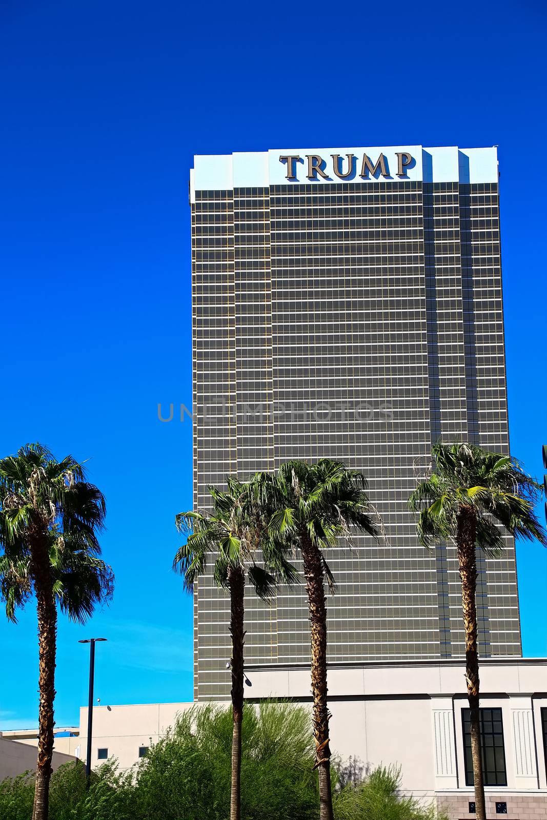 Las Vegas, USA - Sep 17, 2018: Trump International Hotel in Las Vegas, NV, named for real estate developer and politician Donald Trump. The luxury property's windows are gilded with 24-carat gold.