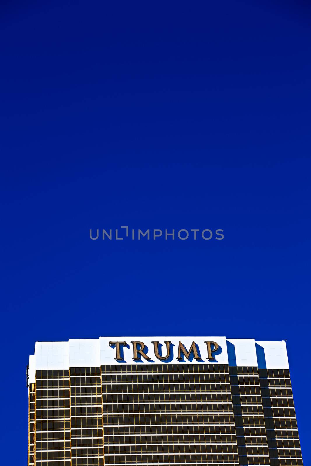 Las Vegas, USA - Sep 17, 2018: Trump International Hotel in Las Vegas, NV, named for real estate developer and politician Donald Trump. The luxury property's windows are gilded with 24-carat gold.