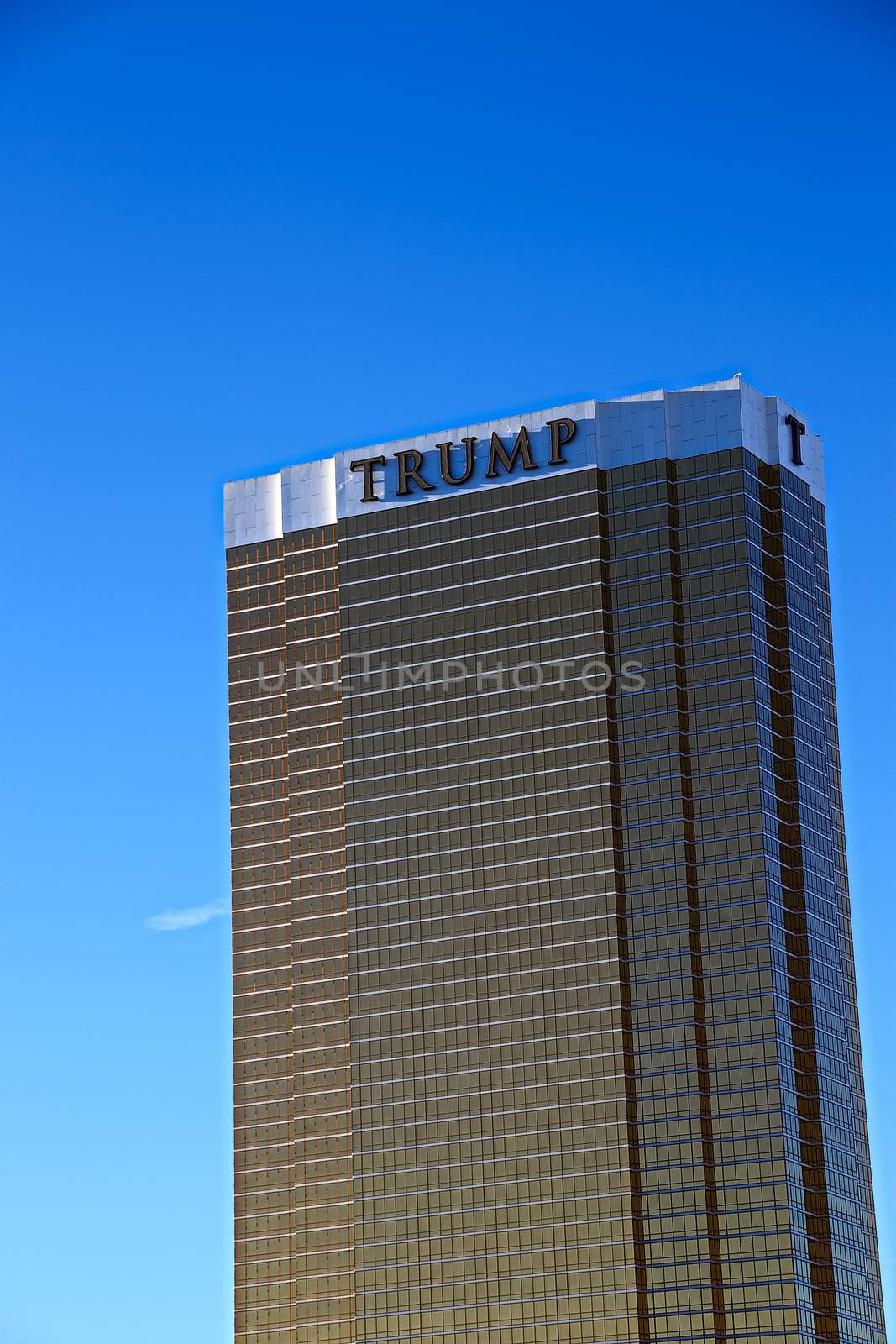 Las Vegas, USA - Sep 17, 2018: Trump International Hotel in Las Vegas, NV, named for real estate developer and politician Donald Trump. The luxury property's windows are gilded with 24-carat gold.