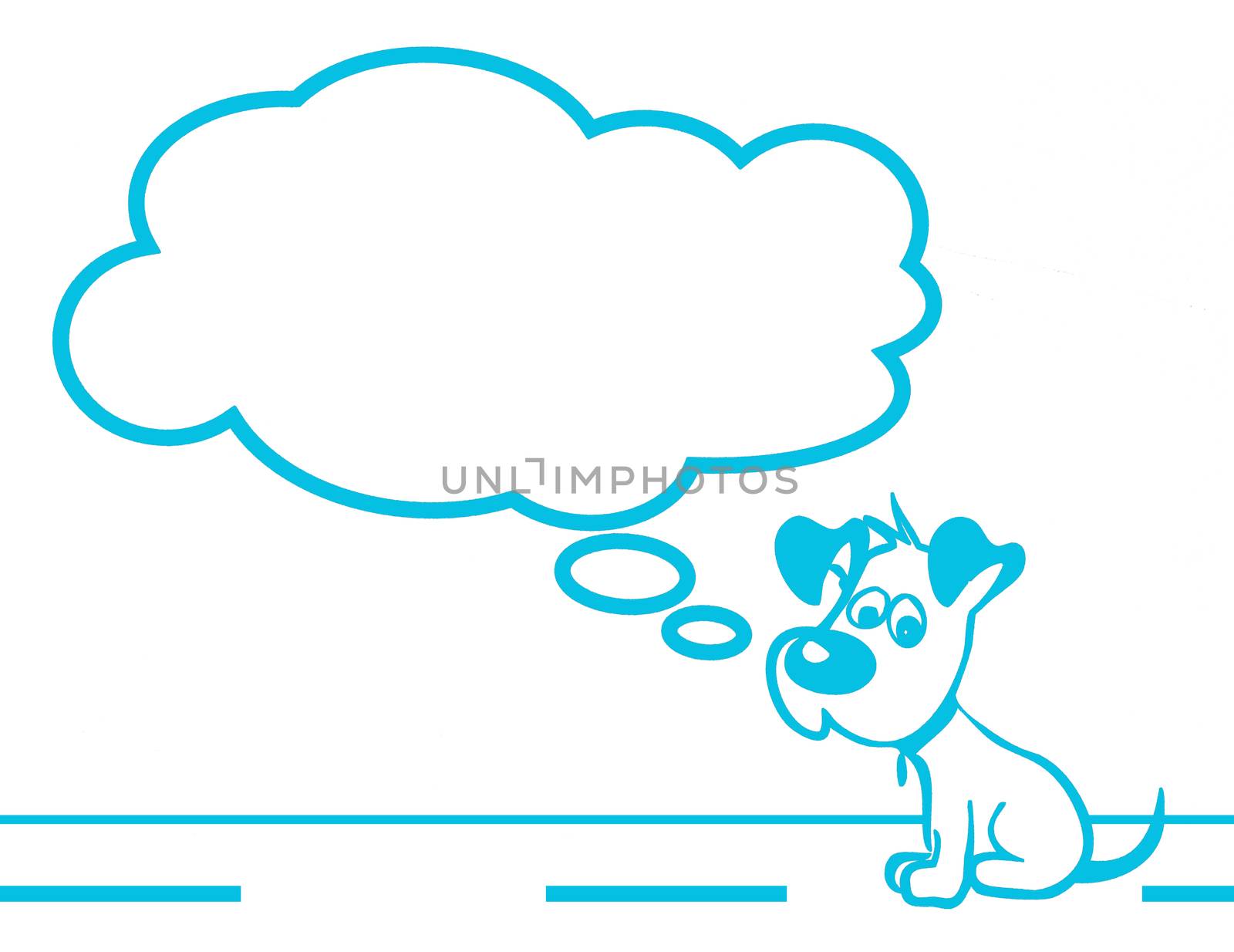 Sad puppy blue flat image. Image of sad puppy with cloud fully editable. It can be used as a poster, wallpaper, design t-shirts and more.