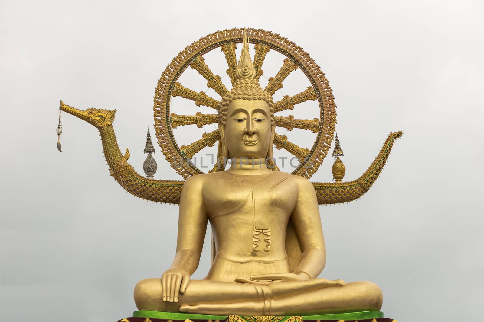 Giant and golden Big Buddha statue in Wat Phra Yai temple Koh Samui island in Surat Thani, Thailand.