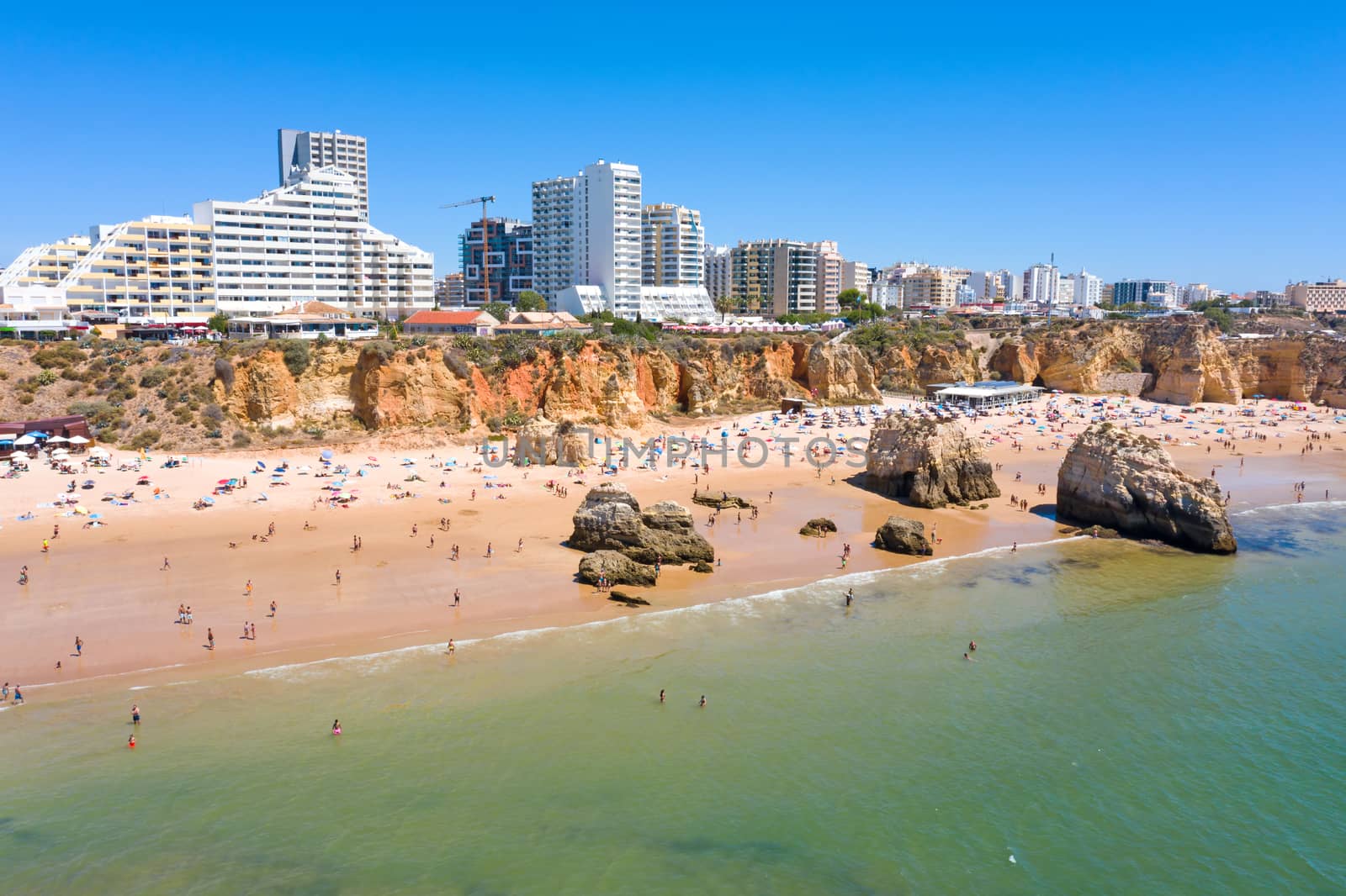 Aerial from Praia da Rocha near Portimao in the Algarve Portugal by devy