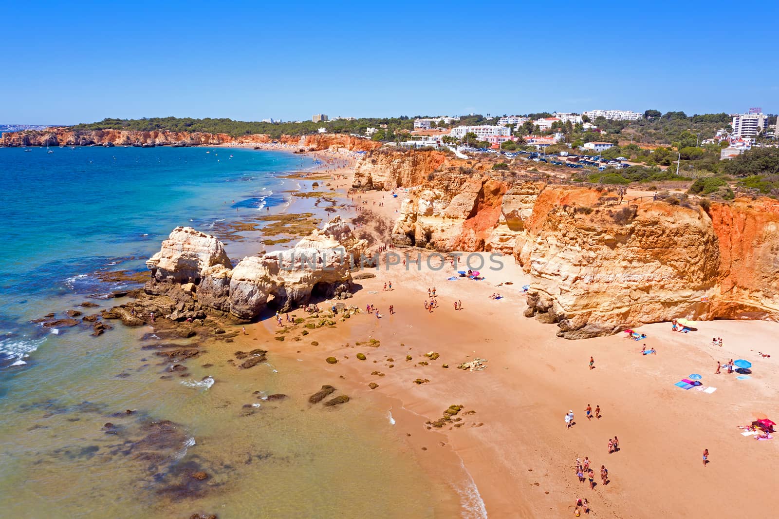 Aerial from Praia da Rocha near Portimao in the Algarve Portugal