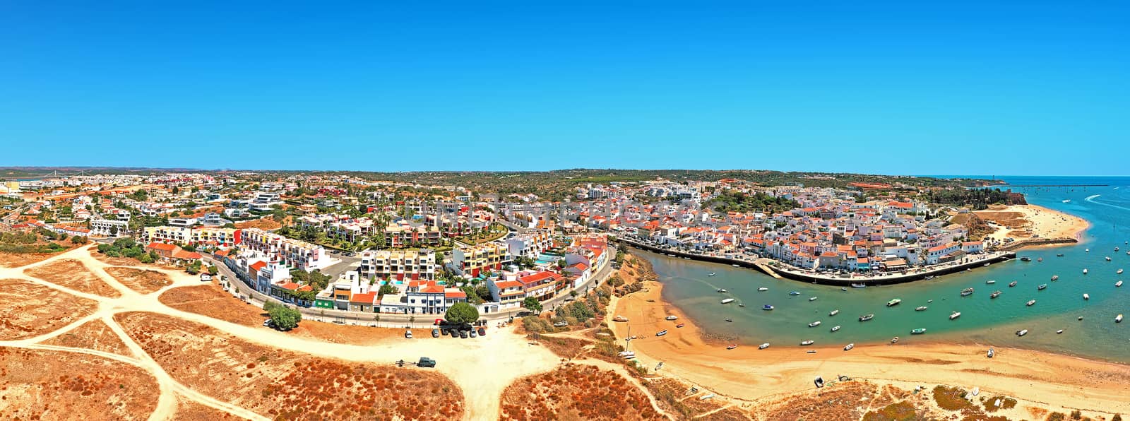 Aerial panorama from the village Ferragudo in the Algarve Portugal