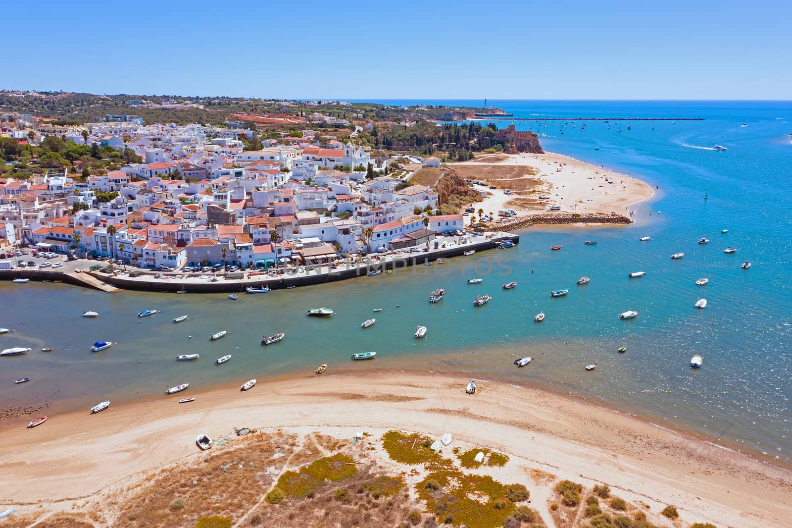 Aerial from the village Ferragudo in the Algarve Portugal