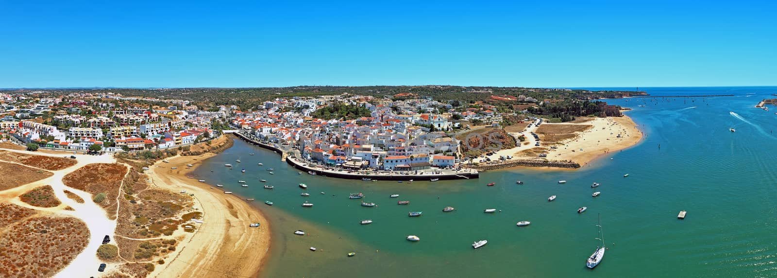 Aerial panorama from the village Ferragudo in the Algarve Portugal