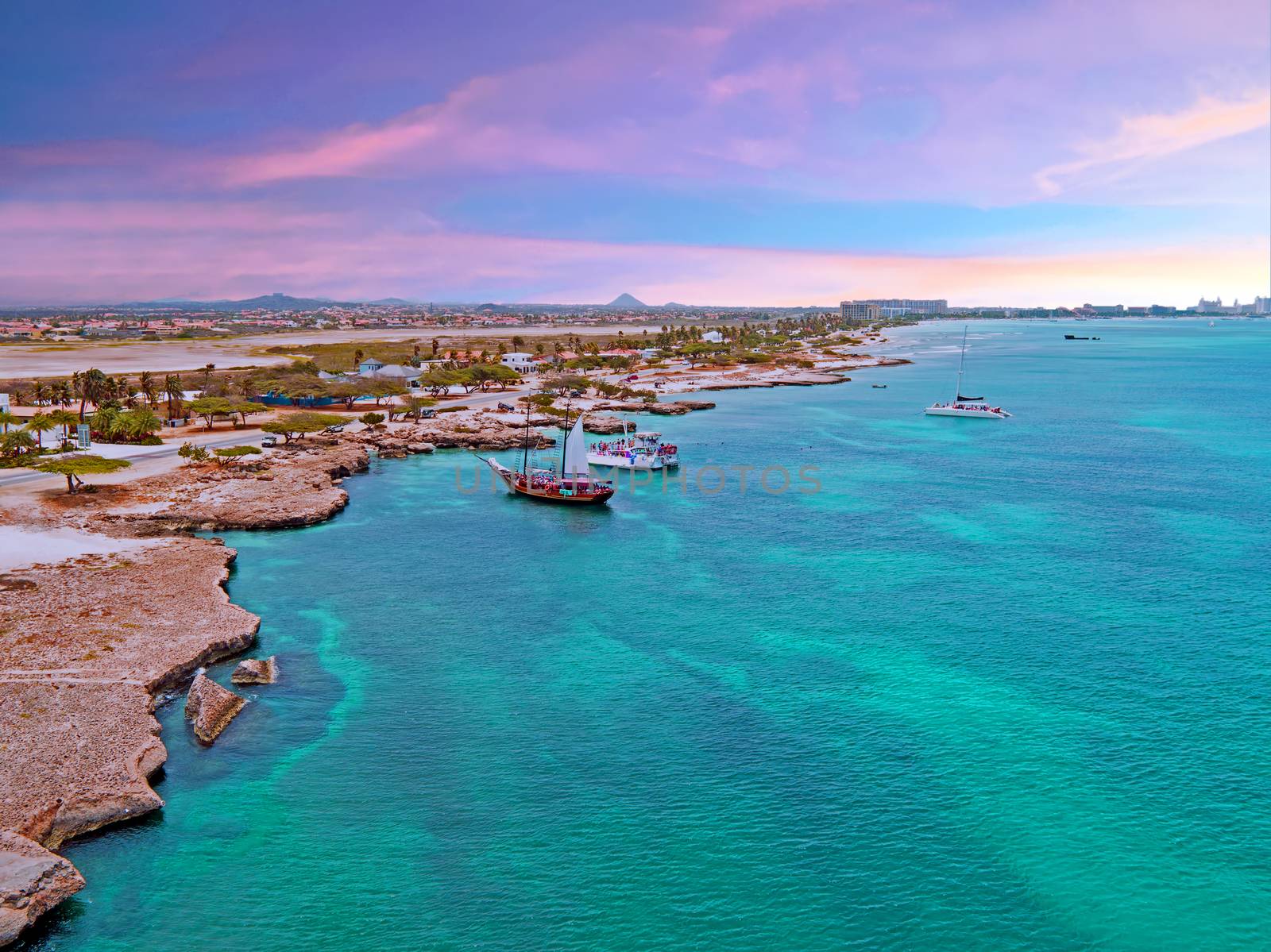 Aerial from Aruba island with Palm Beach in the Caribbean Sea at by devy