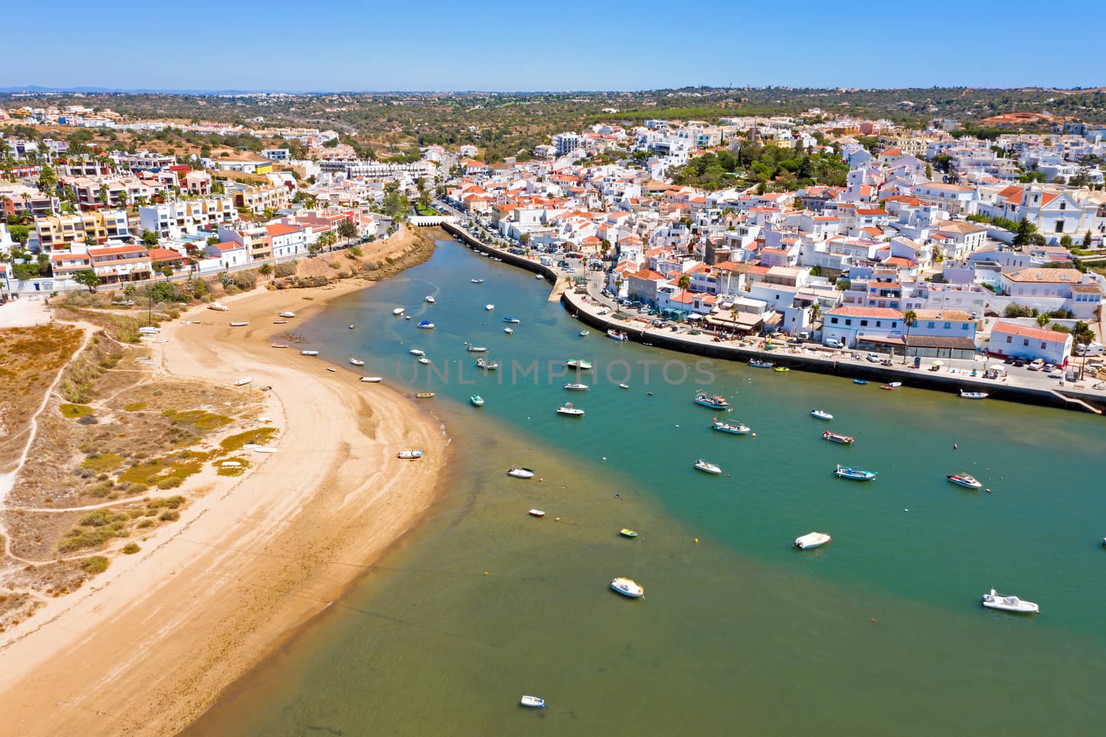 Aerial from the village Ferragudo in the Algarve Portugal by devy