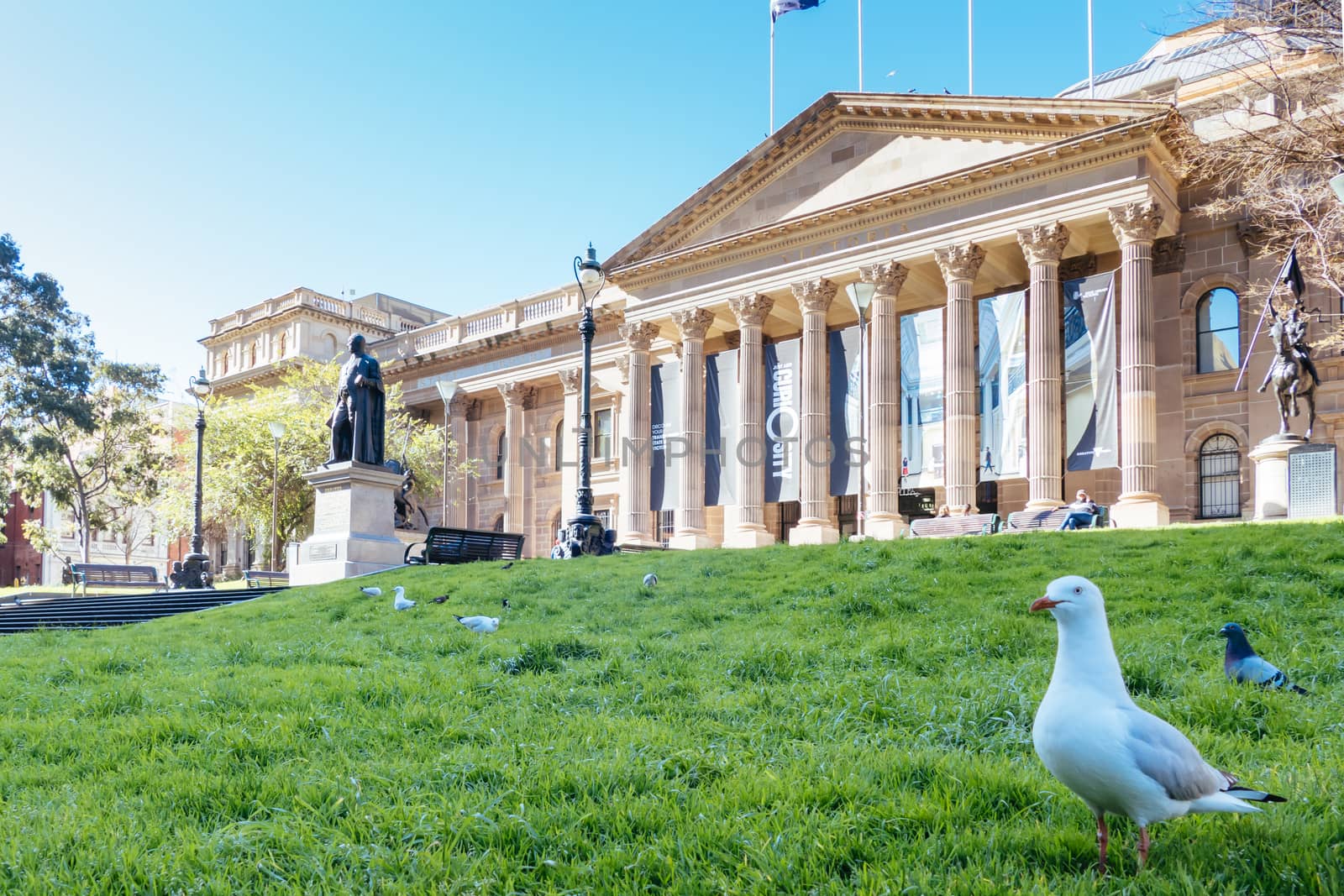 Melbourne, Australia - August 29, 2020: State Library of Victoria in Melbourne CBD is closed and deserted during the Coronavirus pandemic. Melbourne is currently under Stage 4 lockdown and night curfew after a 2nd wave of infections.