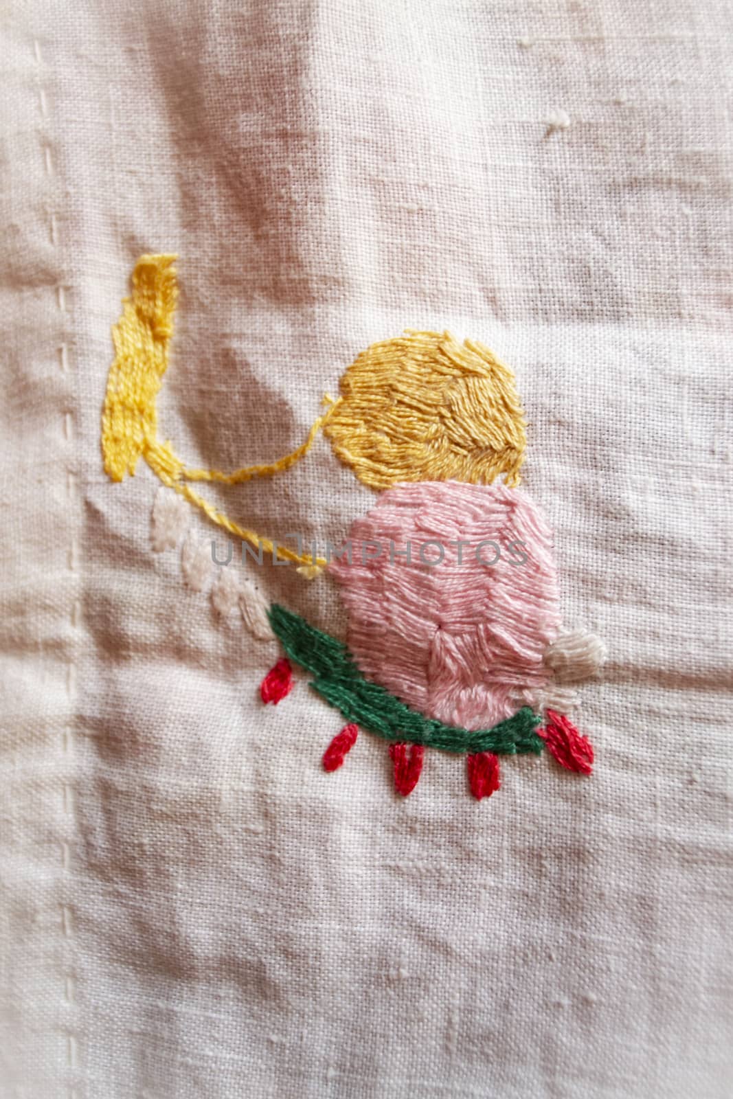 fruit hand made embroidered smooth decoration on white fabric , vintage folk embroidery in Belarus, second half of 19 century