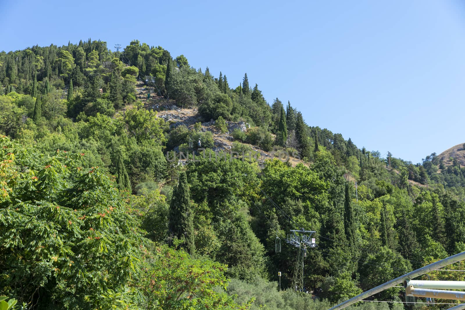 cable car that goes to the abbey of gubbio above the mountain