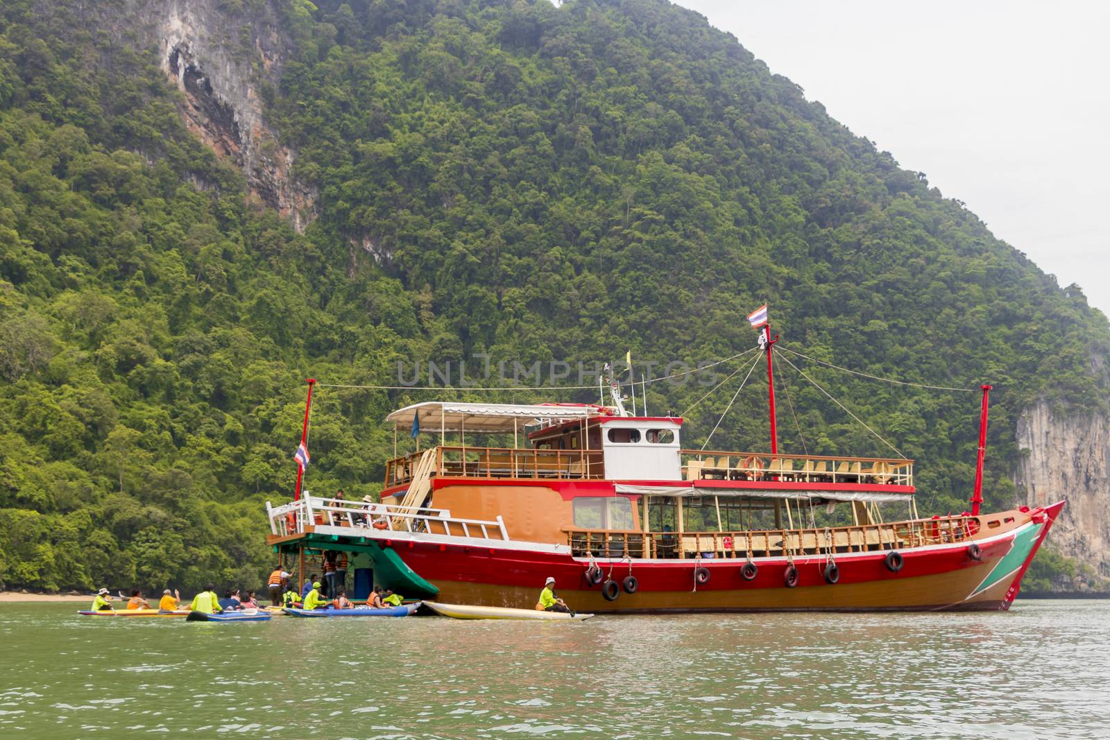 Boat for trip and tourism Ko Hong island in Thailand. Phan Nga Phan-Nga Bay.