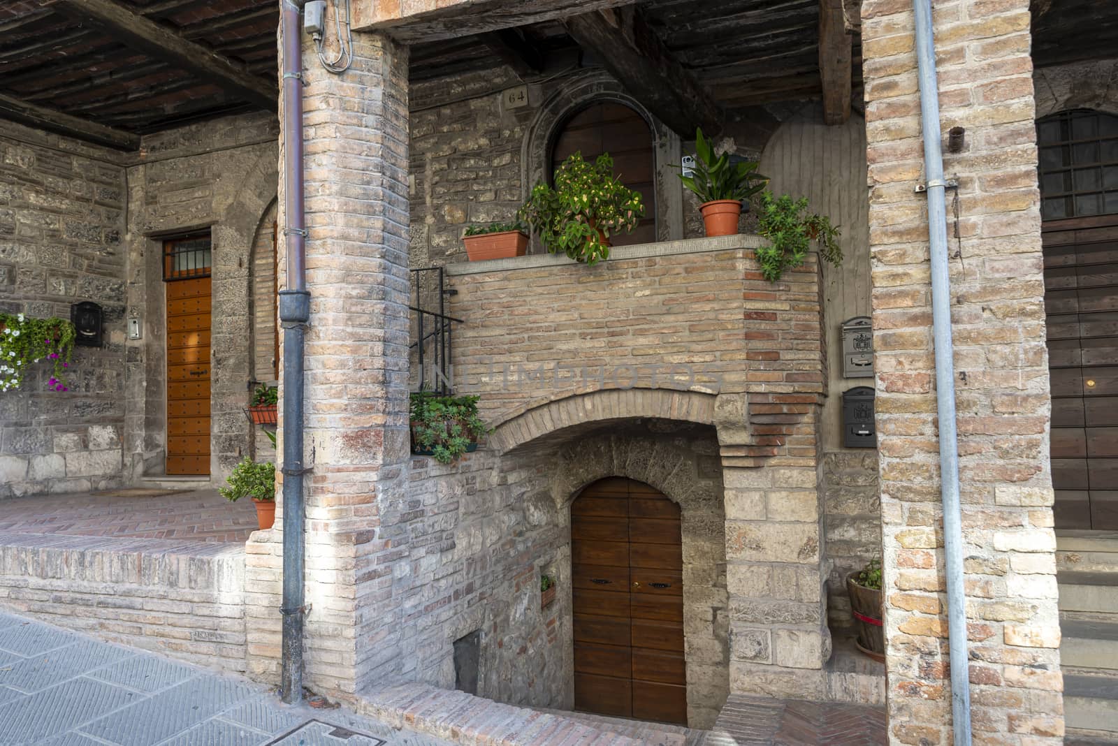 gubbio,italy august 29 2020:architecture of streets and buildings in the town of gubbio