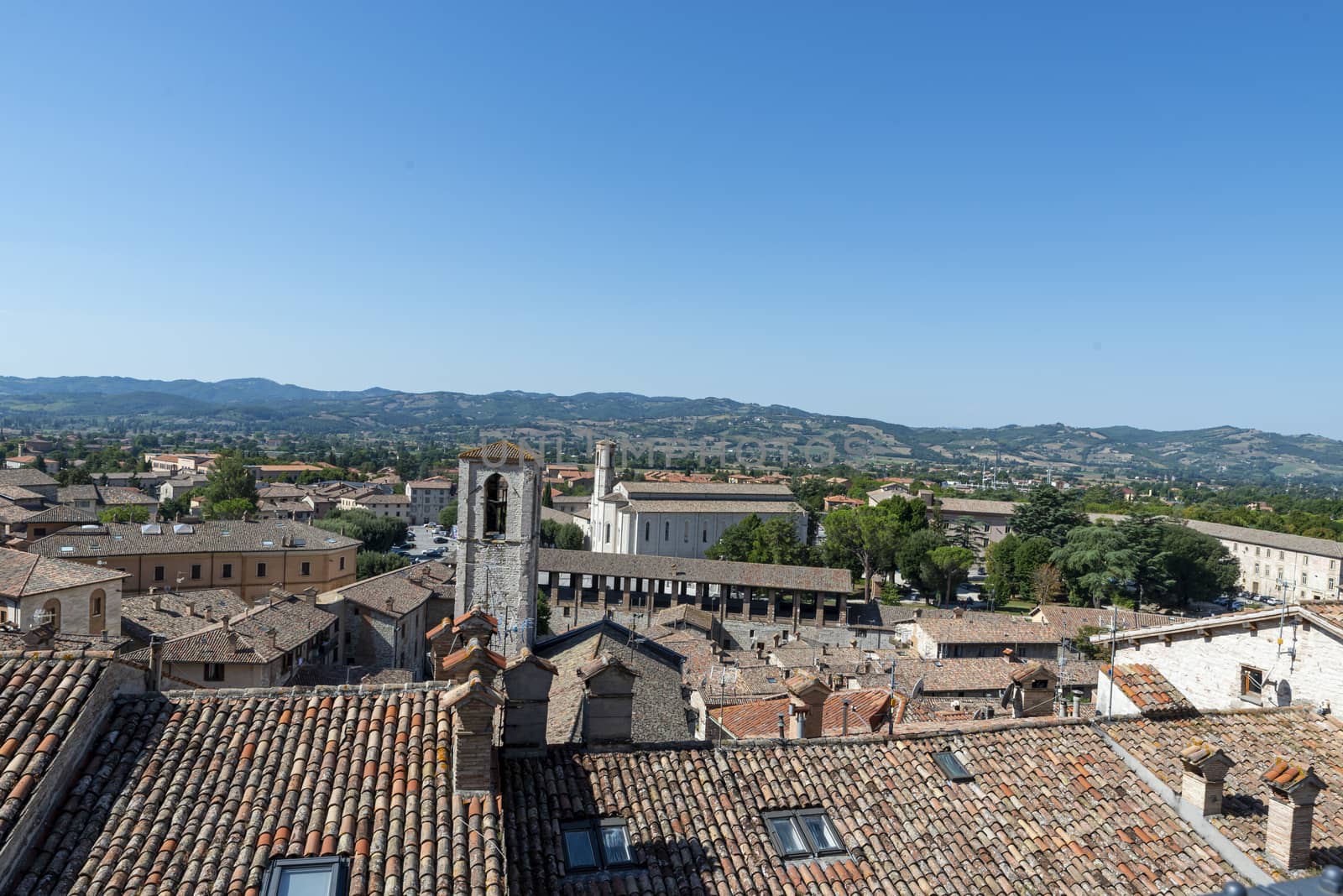 gubbio,italy august 29 2020:panoramic view from the balcony of the large square