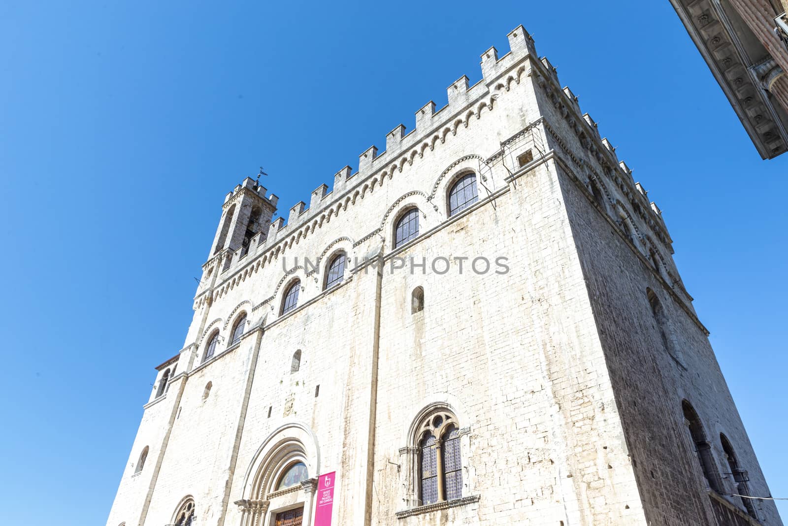 gubbio,italy august 29 2020:palace of the consuls in the center of the town of gubbio