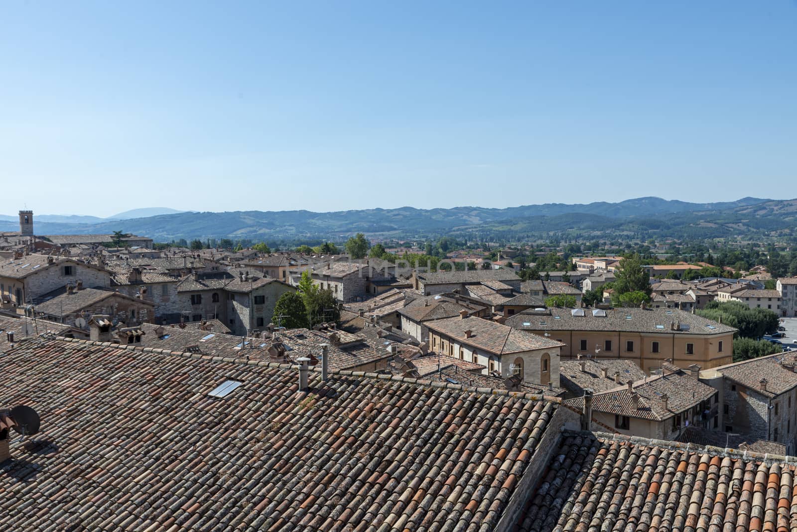 gubbio,italy august 29 2020:panoramic view from the balcony of the large square