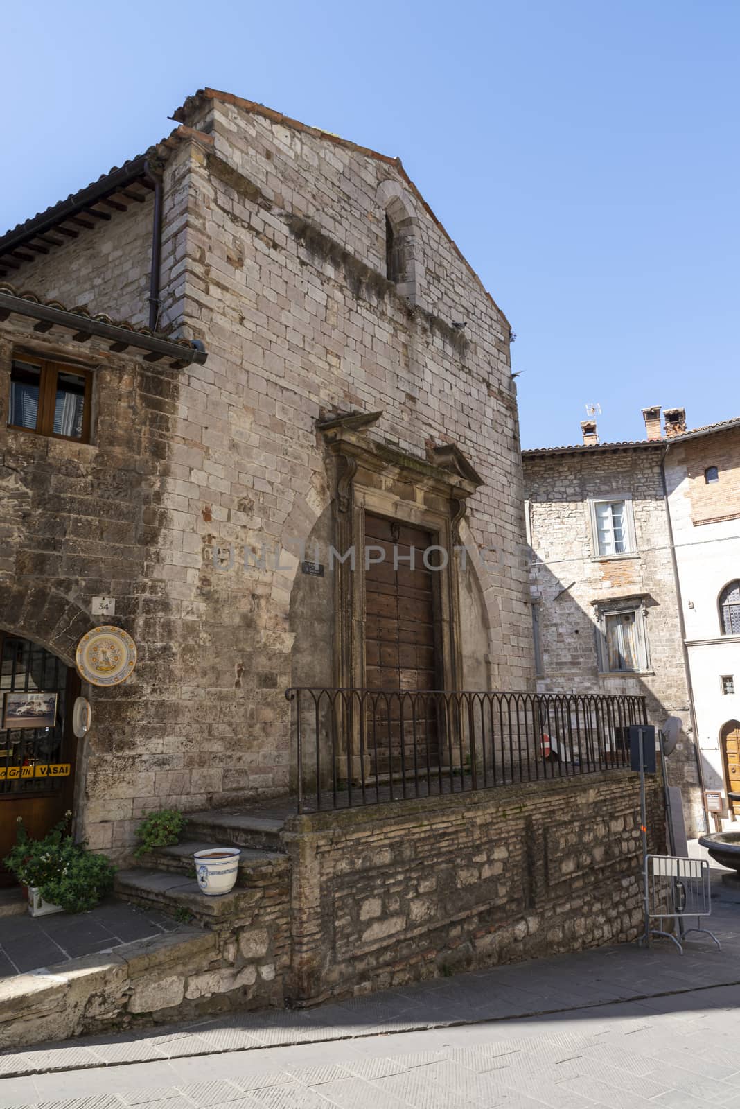gubbio,italy august 29 2020:architecture of streets and buildings in the town of gubbio