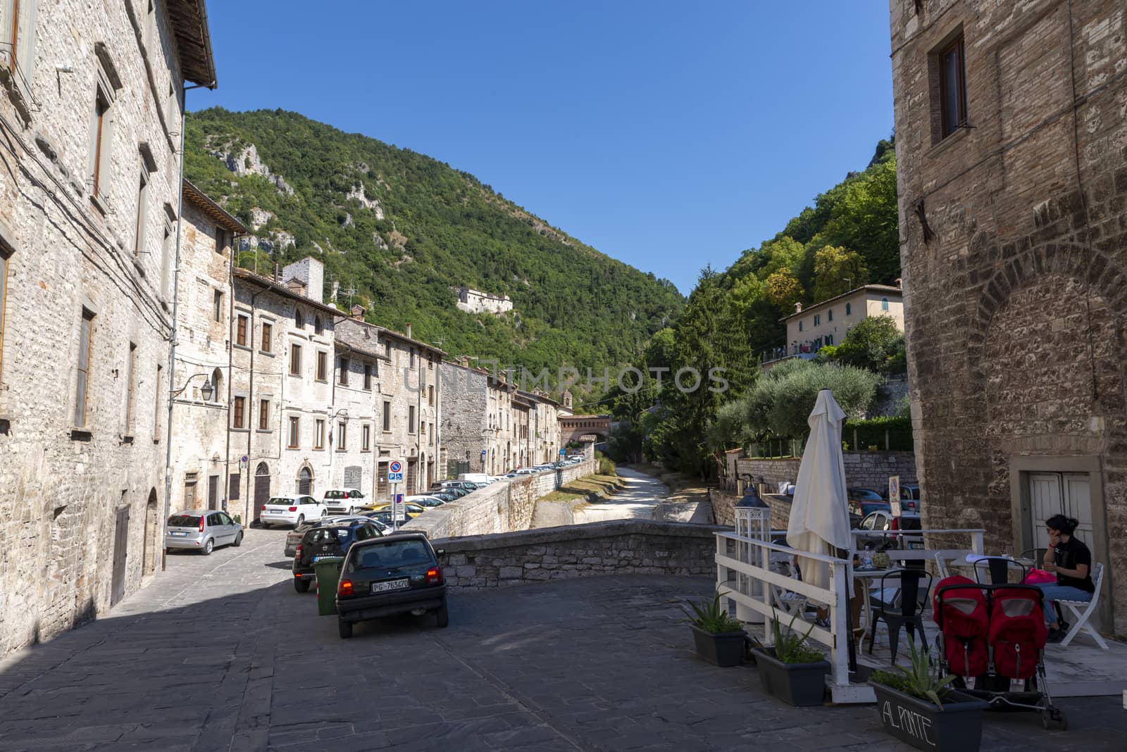 gubbio,italy august 29 2020:piazza Giordano Bruno in the center of the town of GUbbio
