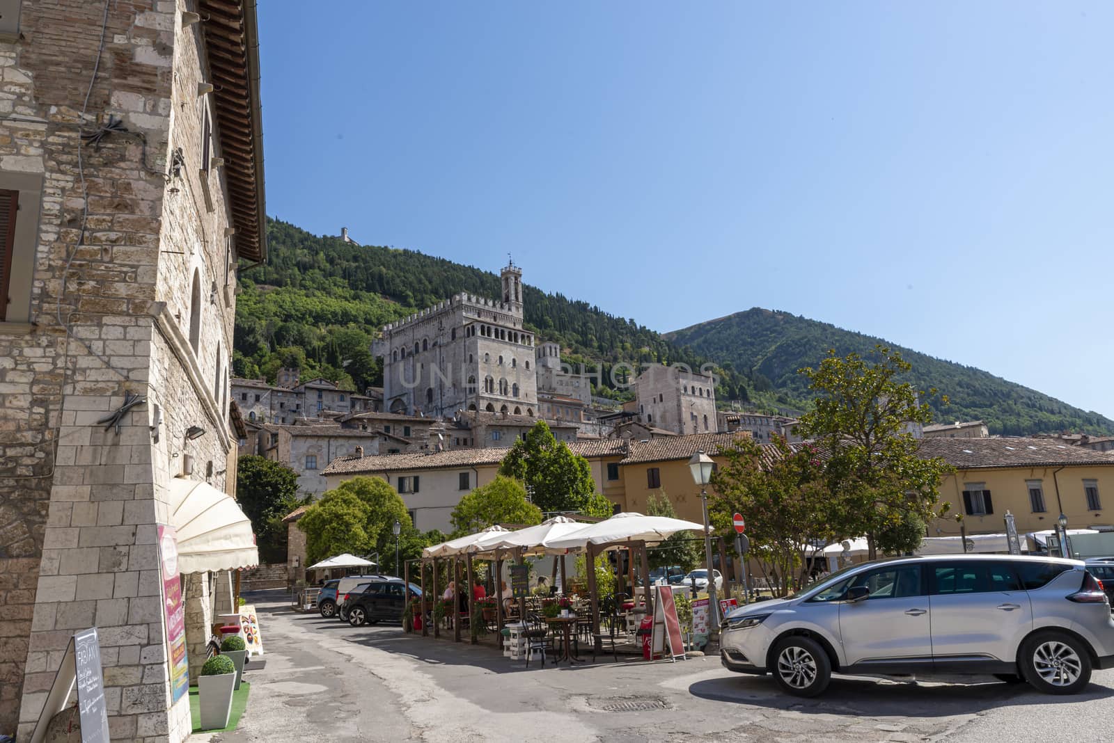 gubbio,italy august 29 2020:view of Gubbio seen from the square of Quaranta Martiri