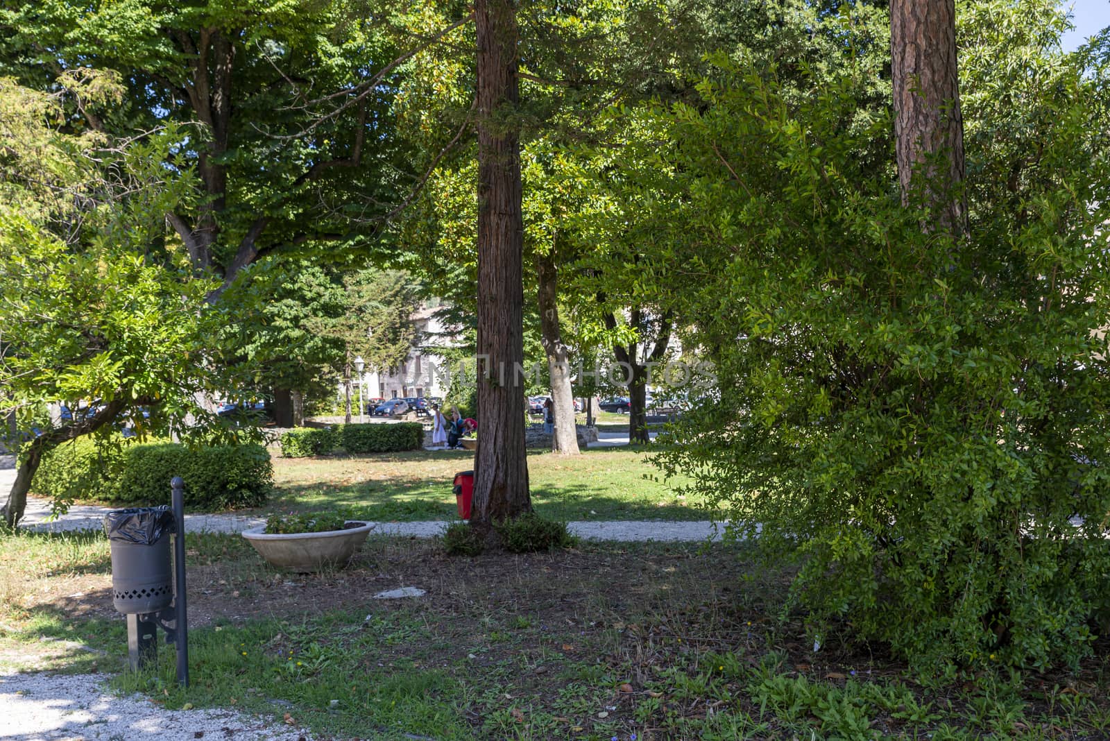 gubbio,italy august 29 2020:municipal gardens in the square of the Forty Martyrs of Gubbio