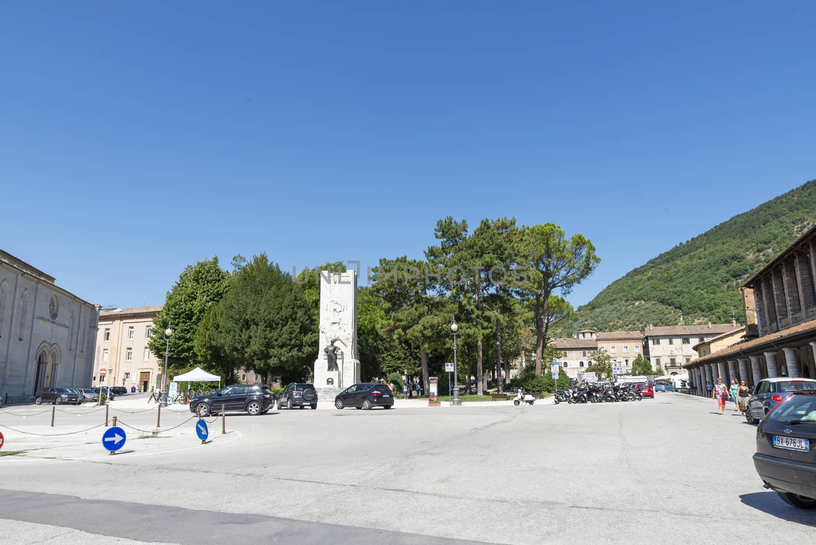 gubbio,italy august 29 2020:municipal gardens in the square of the Forty Martyrs of Gubbio