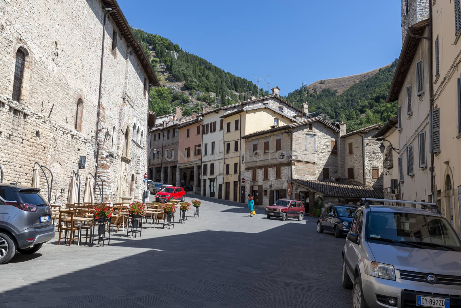gubbio,italy august 29 2020:street Dante Alighieri in the town of Gubbio