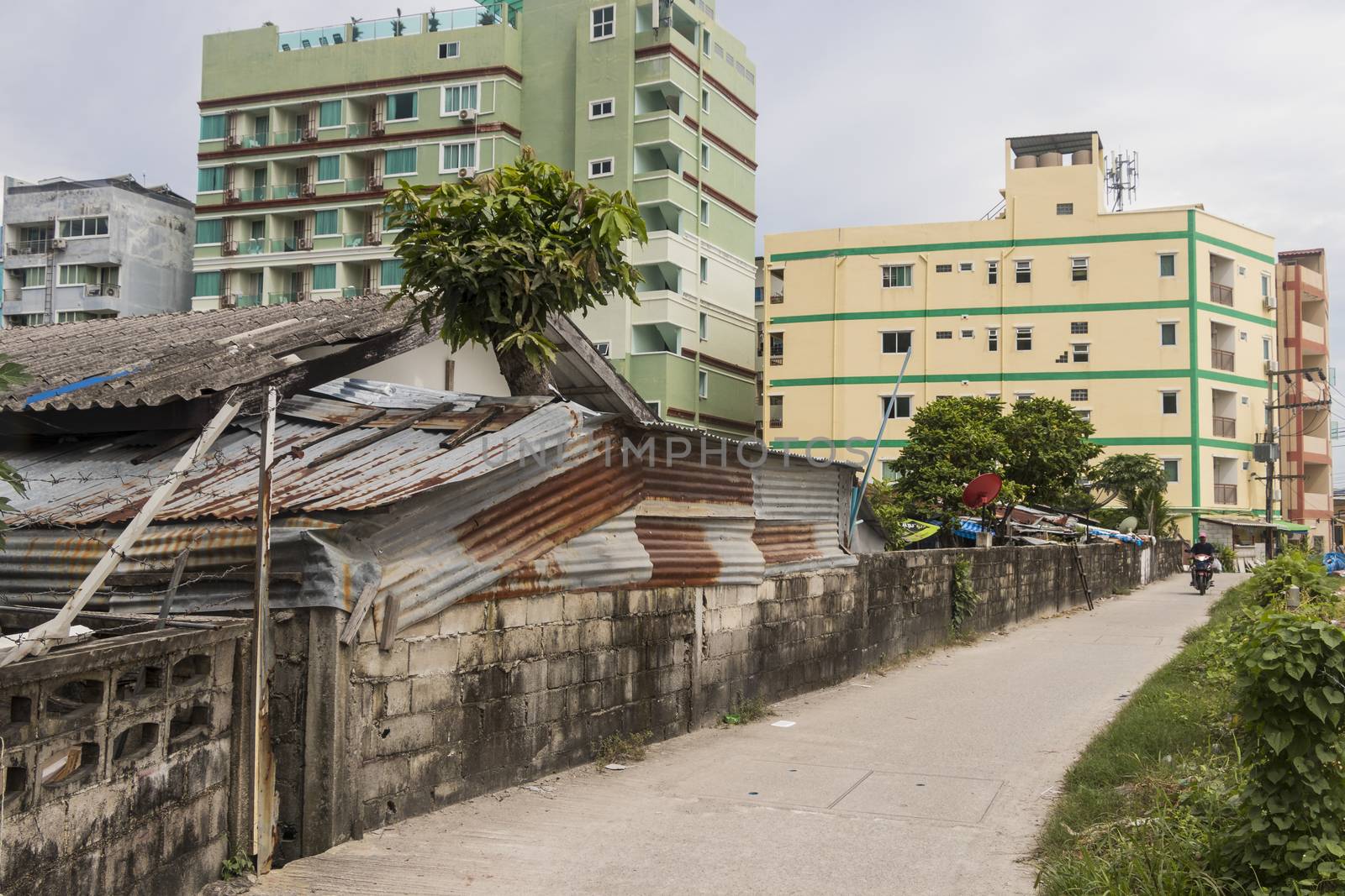 Dirty and old street in Patong, Phuket, Thailand.