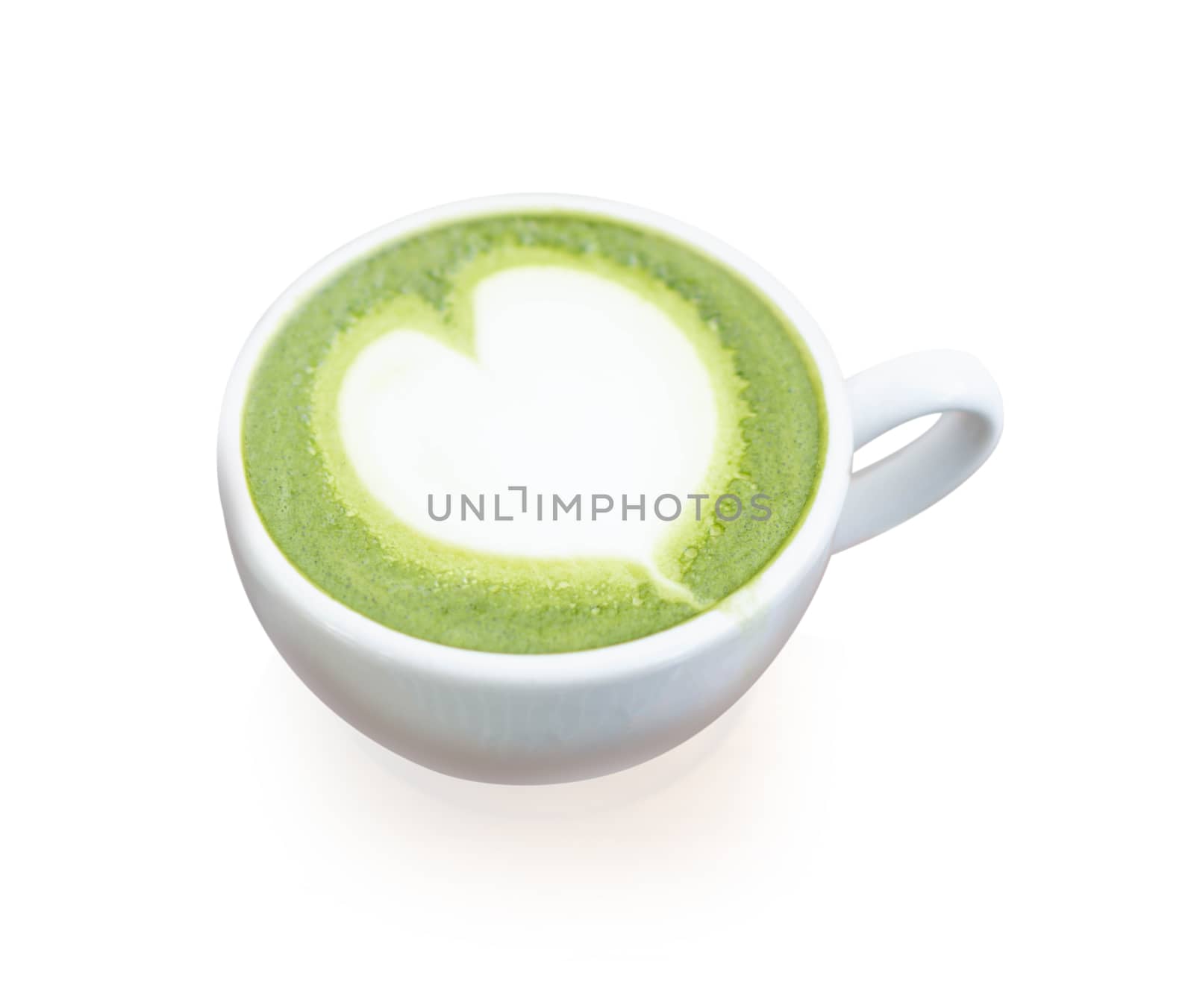 Closeup matcha green tea shape isolated on white background