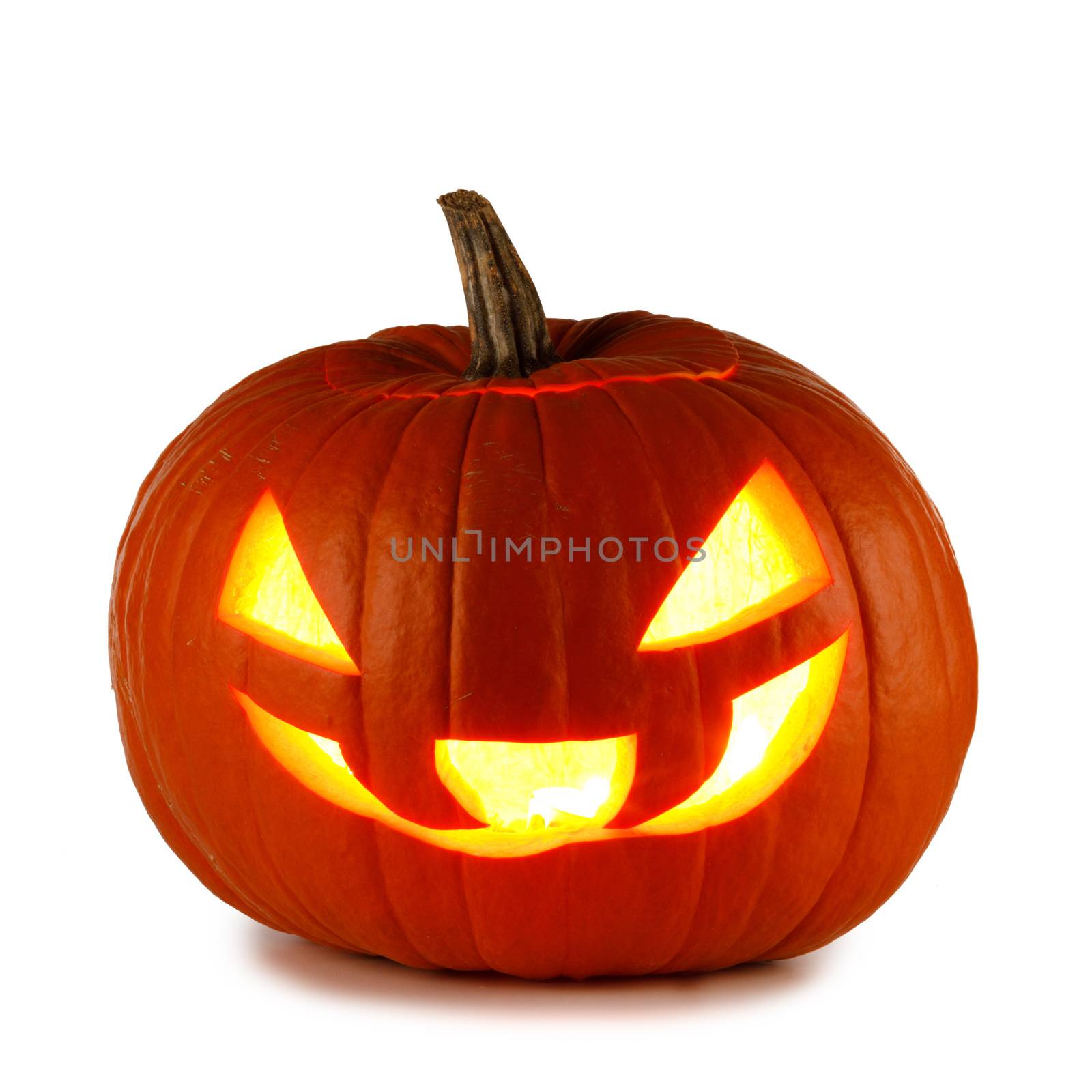 Glowing vampire Halloween Pumpkin isolated on white background