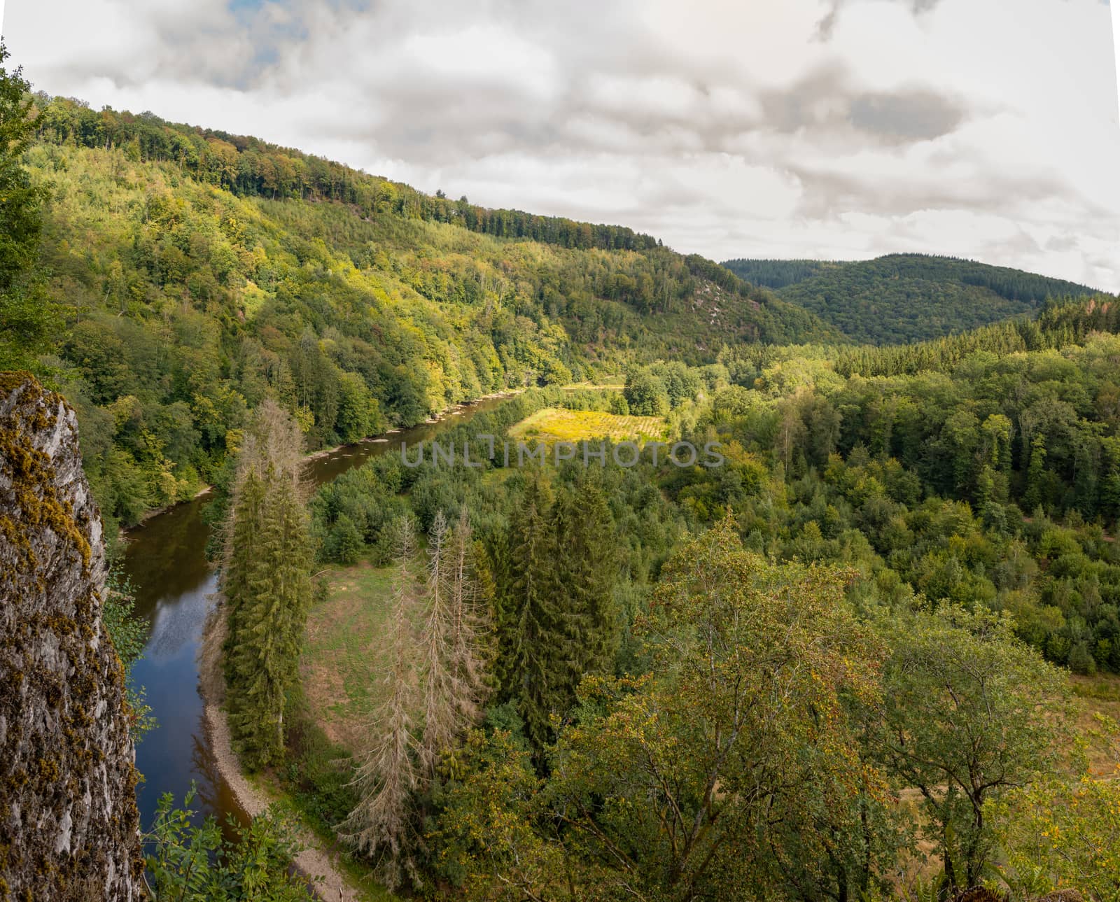 Landscape and scenery during Les Echelles de Rochehaut hike in region Bouillon, Wallonia, Belgium