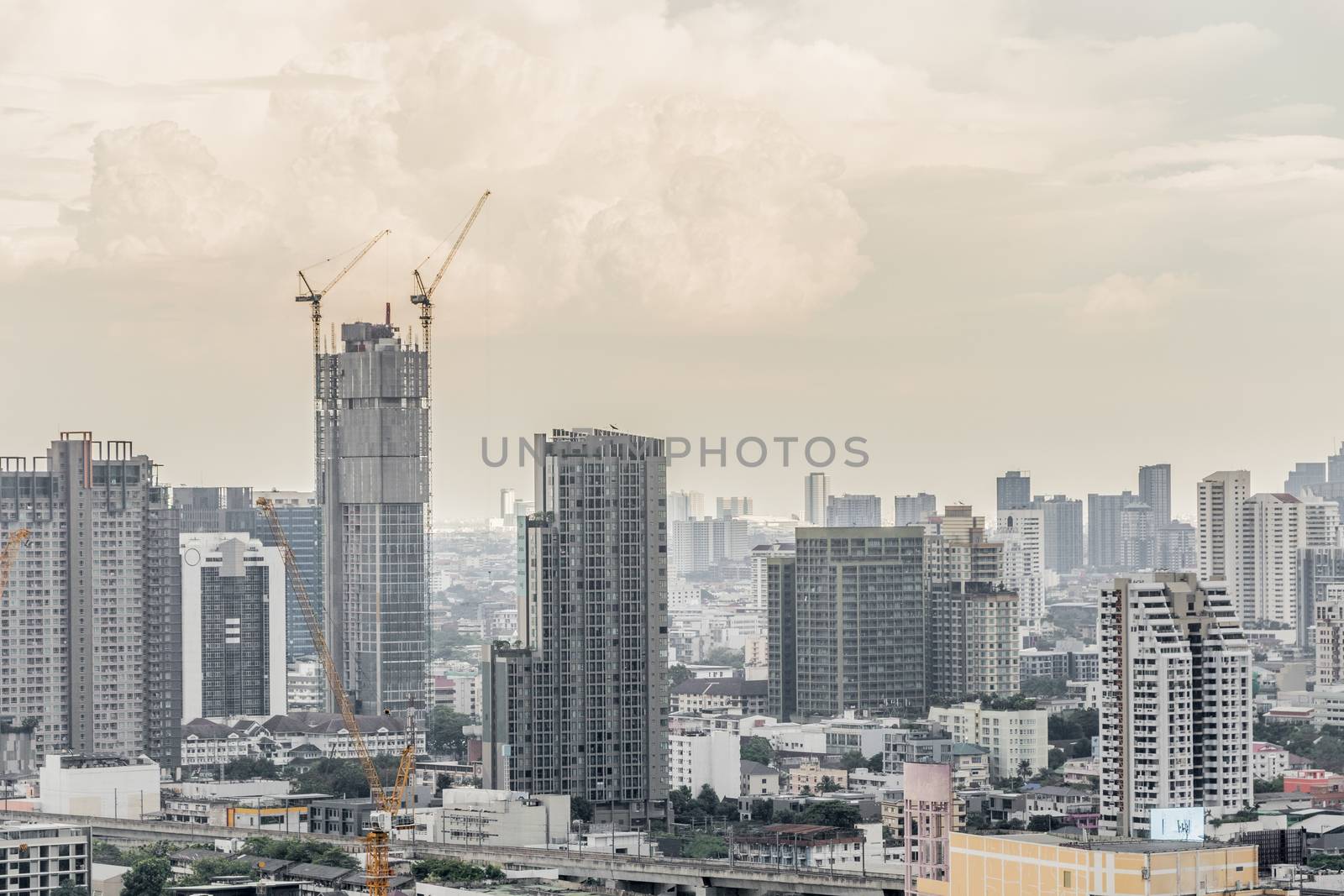 City panorama Bangkok with incredible cloud formation. Skyscraper, cityscape Capital of Thailand.