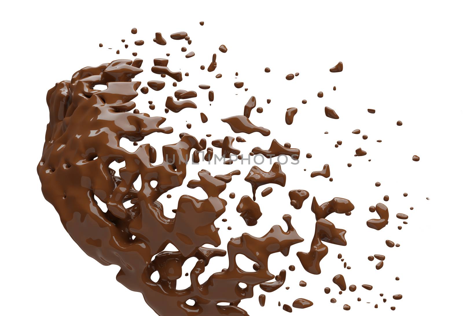 Chocolate splash isolated on white background 3d render by Myimagine