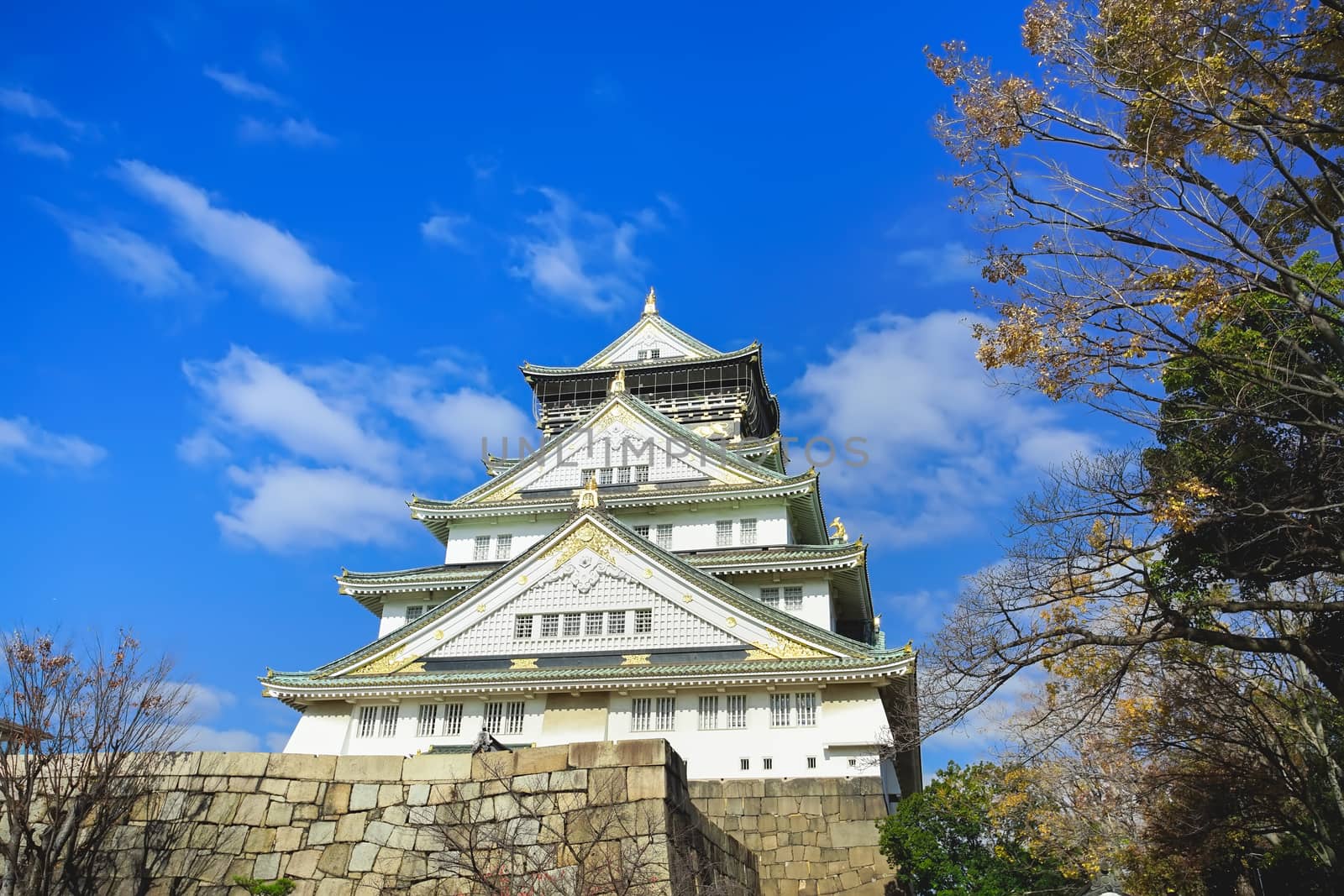 Beautiful scene in the park of Osaka Castle, Osaka City, Japan.