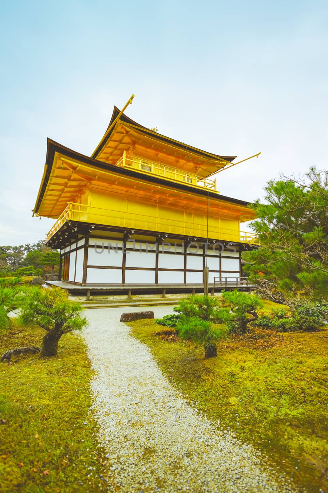 The famous Golden Pavilion in Kinkakuji temple in Kyoto, Japan.