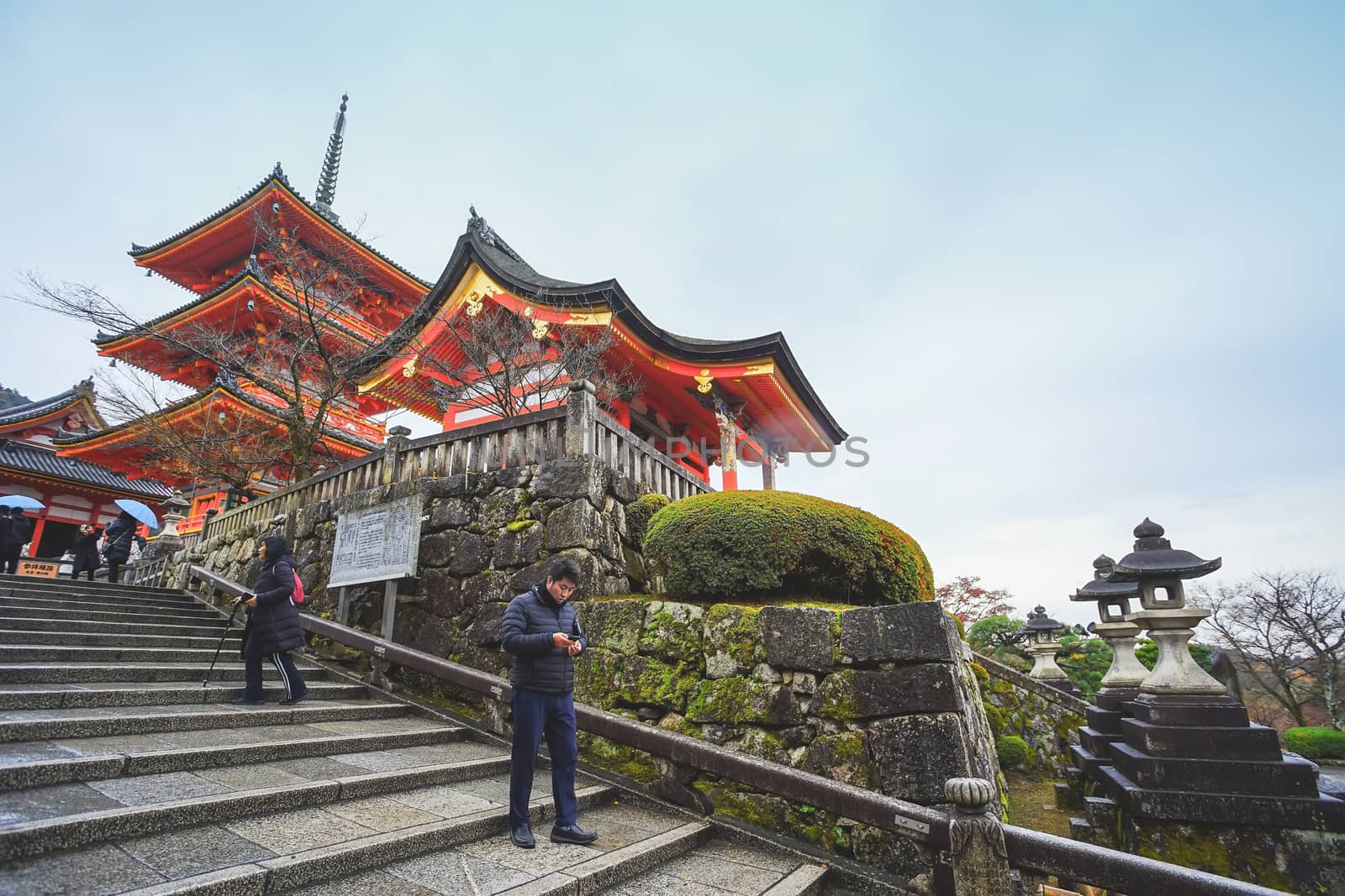 Kyoto, Japan - December 17, 2019 : Beautiful scene in Kiyomizu-dera Temple, Kyoto, Japan.