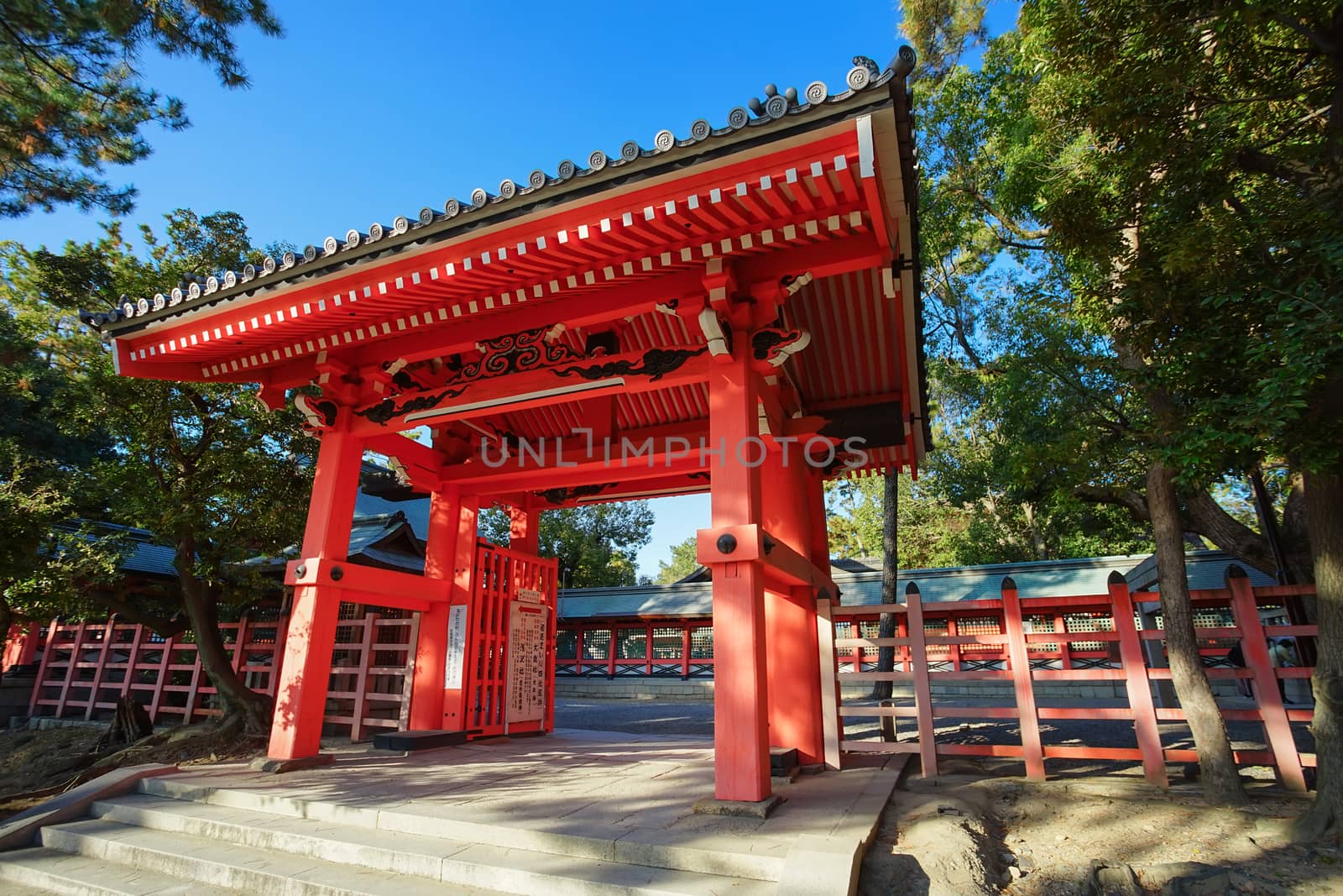 Osaka, Japan - December 15, 2019 : Beatiful scene of Sumiyoshi Taisha Shrine, this is the famous travel destinations of Osaka city.