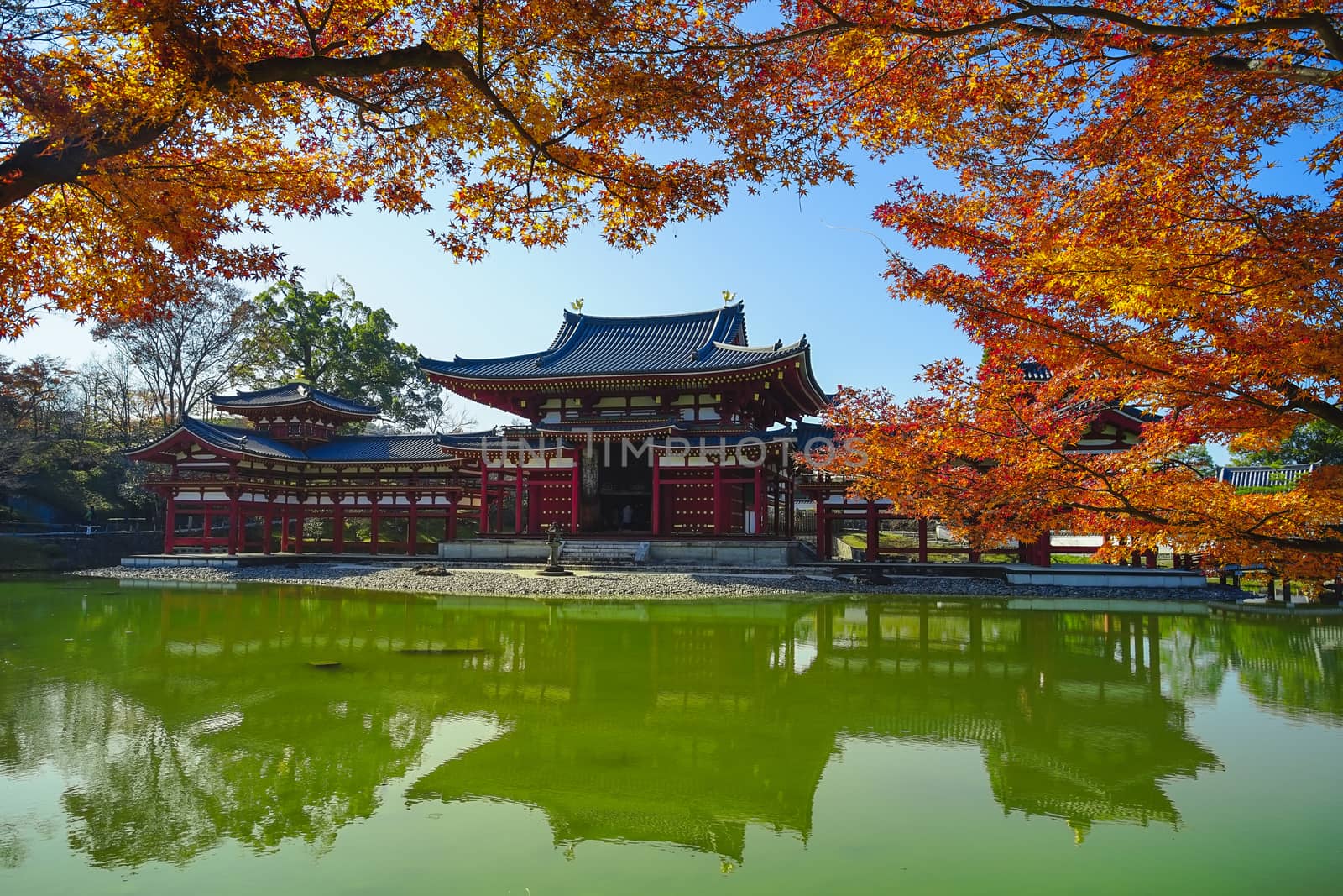 The famous Phoenix Hall or Hoodo Hall in Byodoin(Byodo-in) temple in Uji City, Kyoto, Japan.